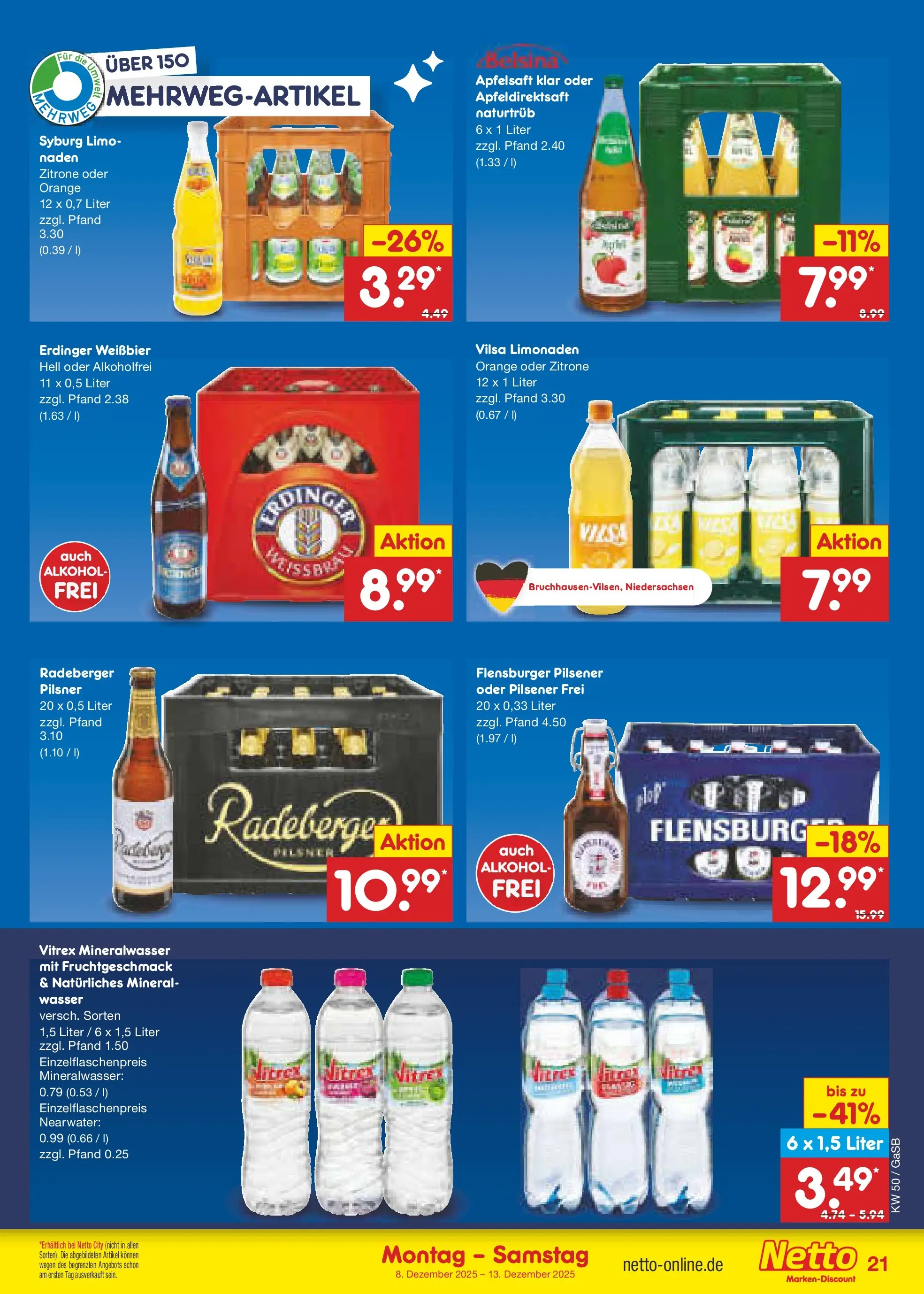 Netto Marken-Discount prospekt Bremen-Lesum	 (ab 07.12.2025) » Angebote | Seite: 27 | Produkte: Erdinger, Apfelsaft, Mineralwasser, Wasser