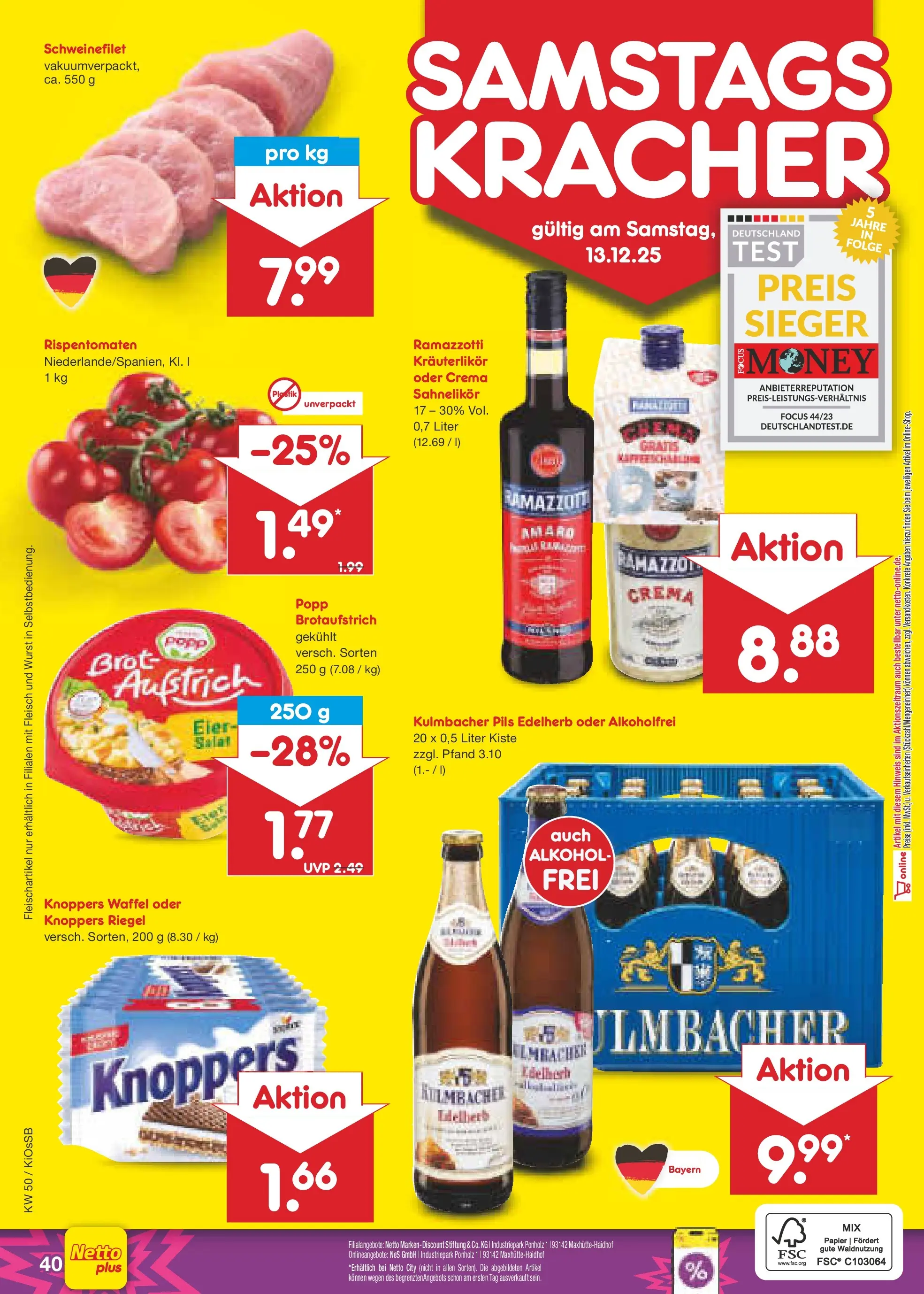 Netto Marken-Discount prospekt Oberhaid	 (ab 08.12.2025) » Angebote | Seite: 48 | Produkte: Eier, Schweinefilet, Knoppers, Fleisch