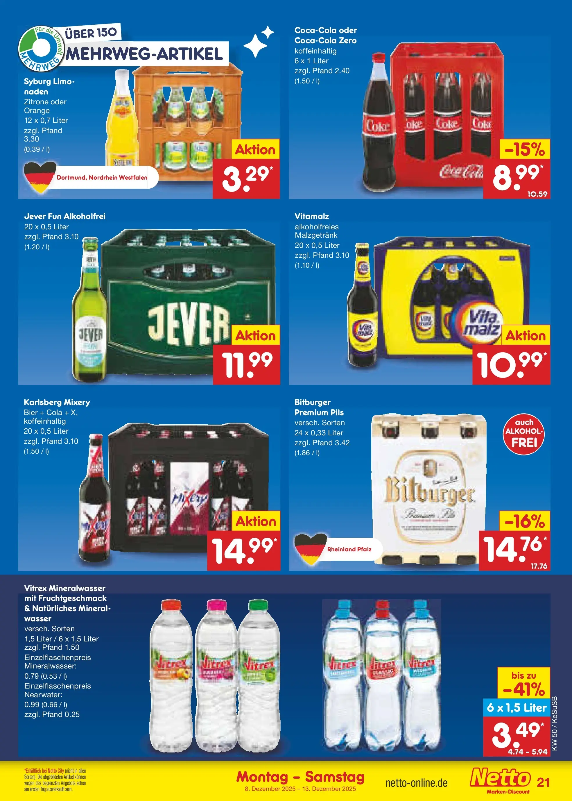 Netto Marken-Discount prospekt Kruft	 (ab 08.12.2025) » Angebote | Seite: 27 | Produkte: Bier, Wasser, Zitrone, Jever