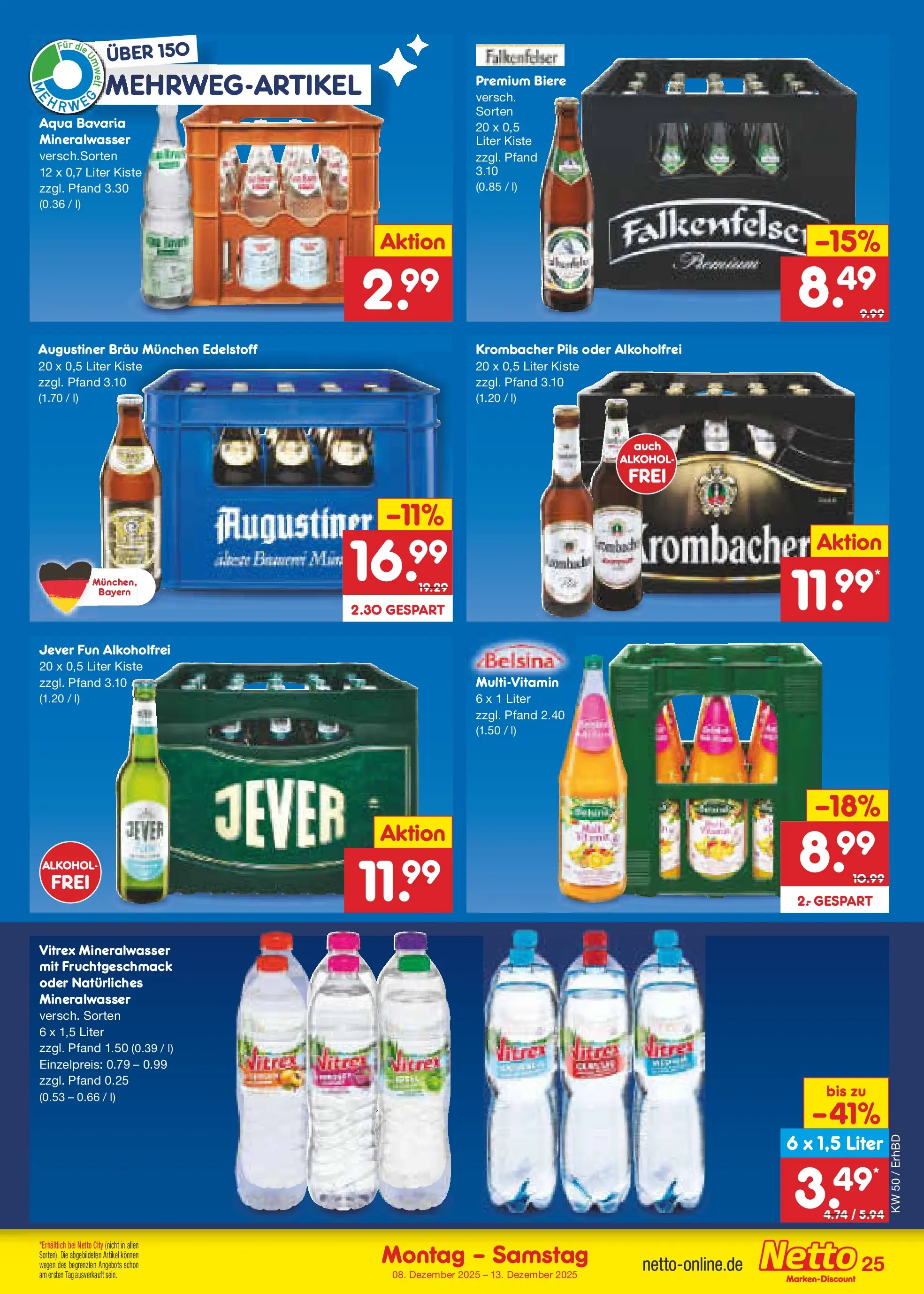 Netto Marken-Discount prospekt Ergolding	 (ab 08.12.2025) » Angebote | Seite: 27 | Produkte: Pils, Mineralwasser, Jever, Krombacher