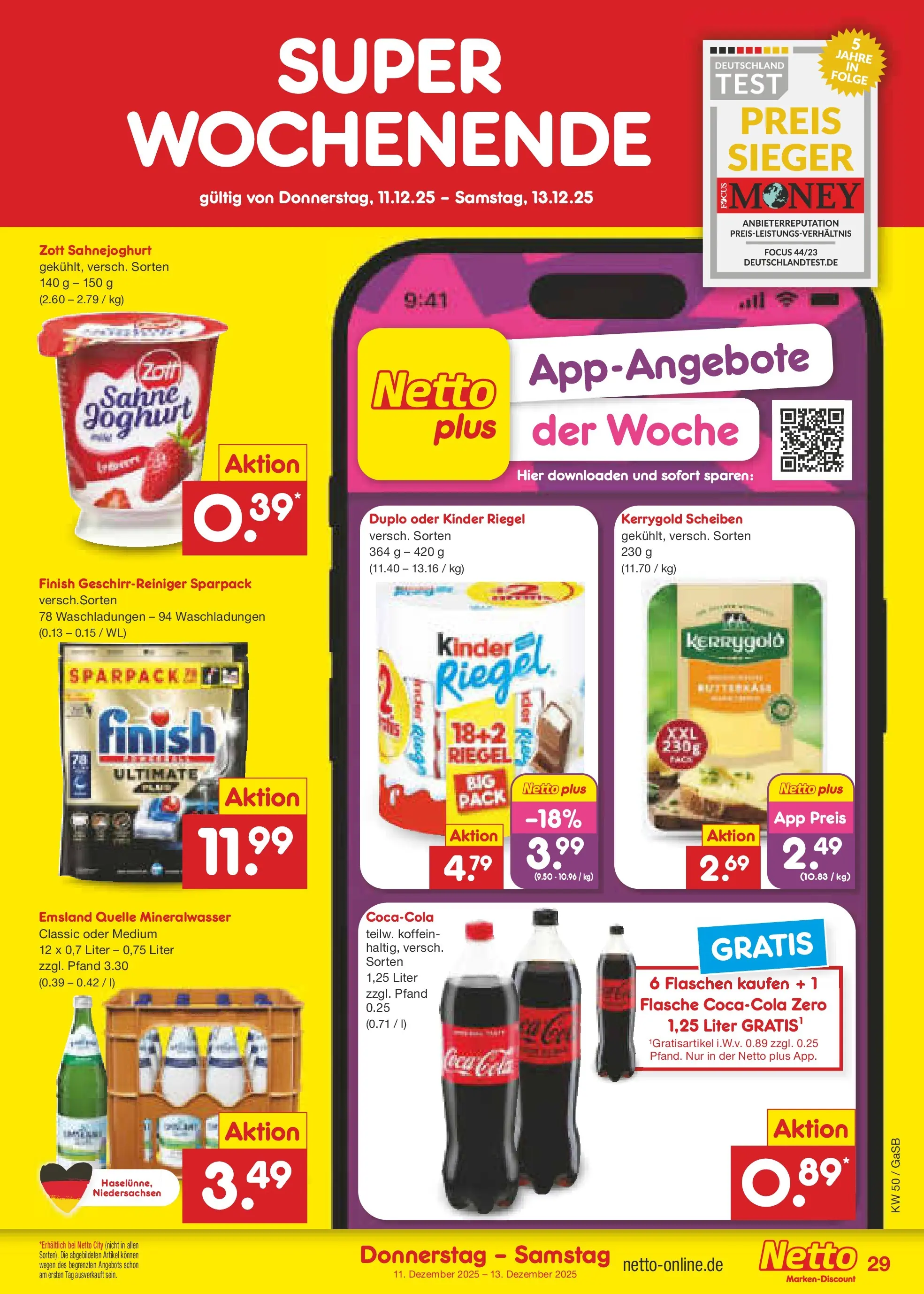 Netto Marken-Discount prospekt Bremen-Lesum	 (ab 07.12.2025) » Angebote | Seite: 37 | Produkte: Coca cola, Joghurt, Kinder riegel, Mineralwasser
