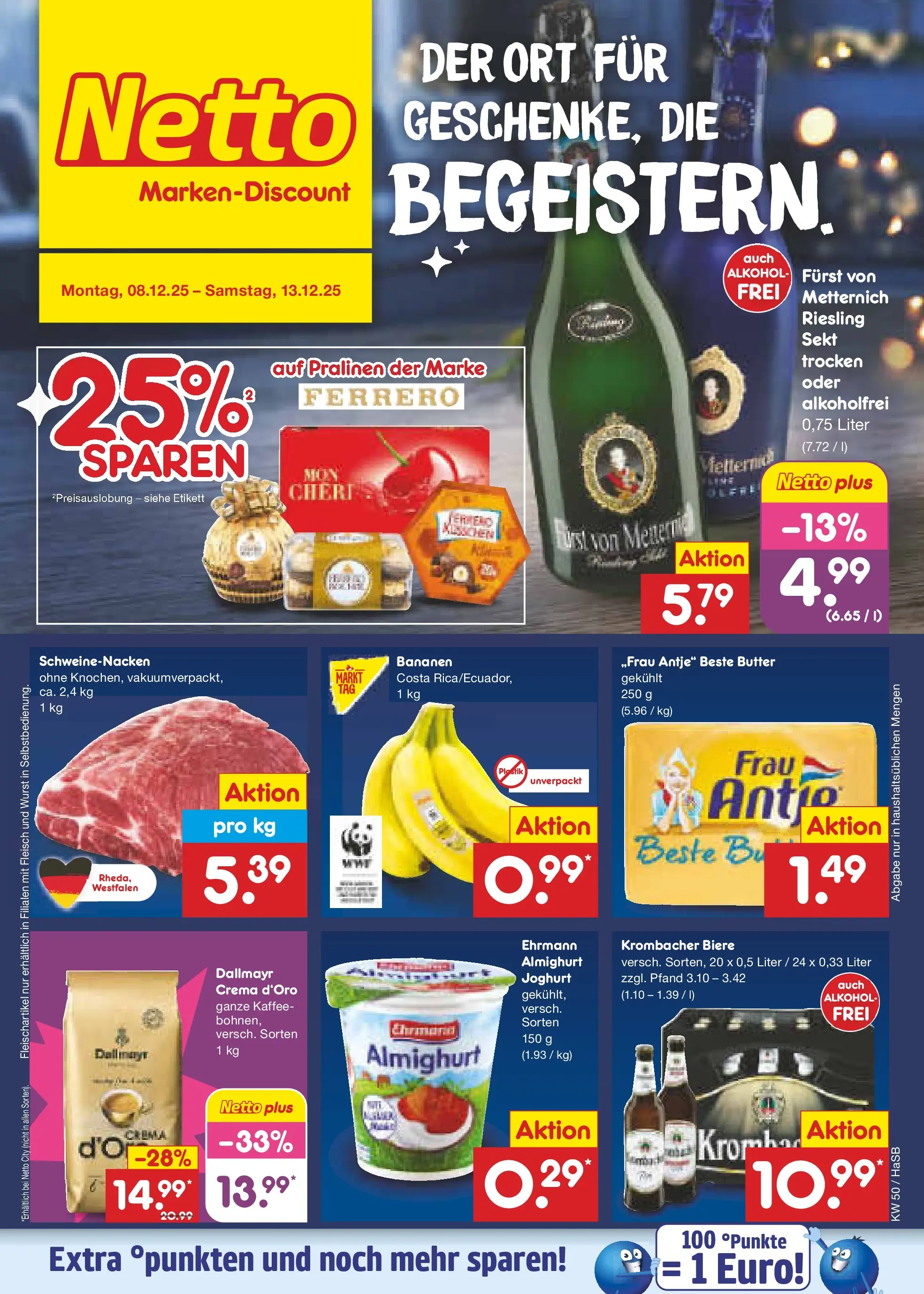 Netto Marken-Discount prospekt Wuppertal	 (ab 08.12.2025) » Angebote | Seite: 1 | Produkte: Butter, Kaffee, Bananen, Krombacher