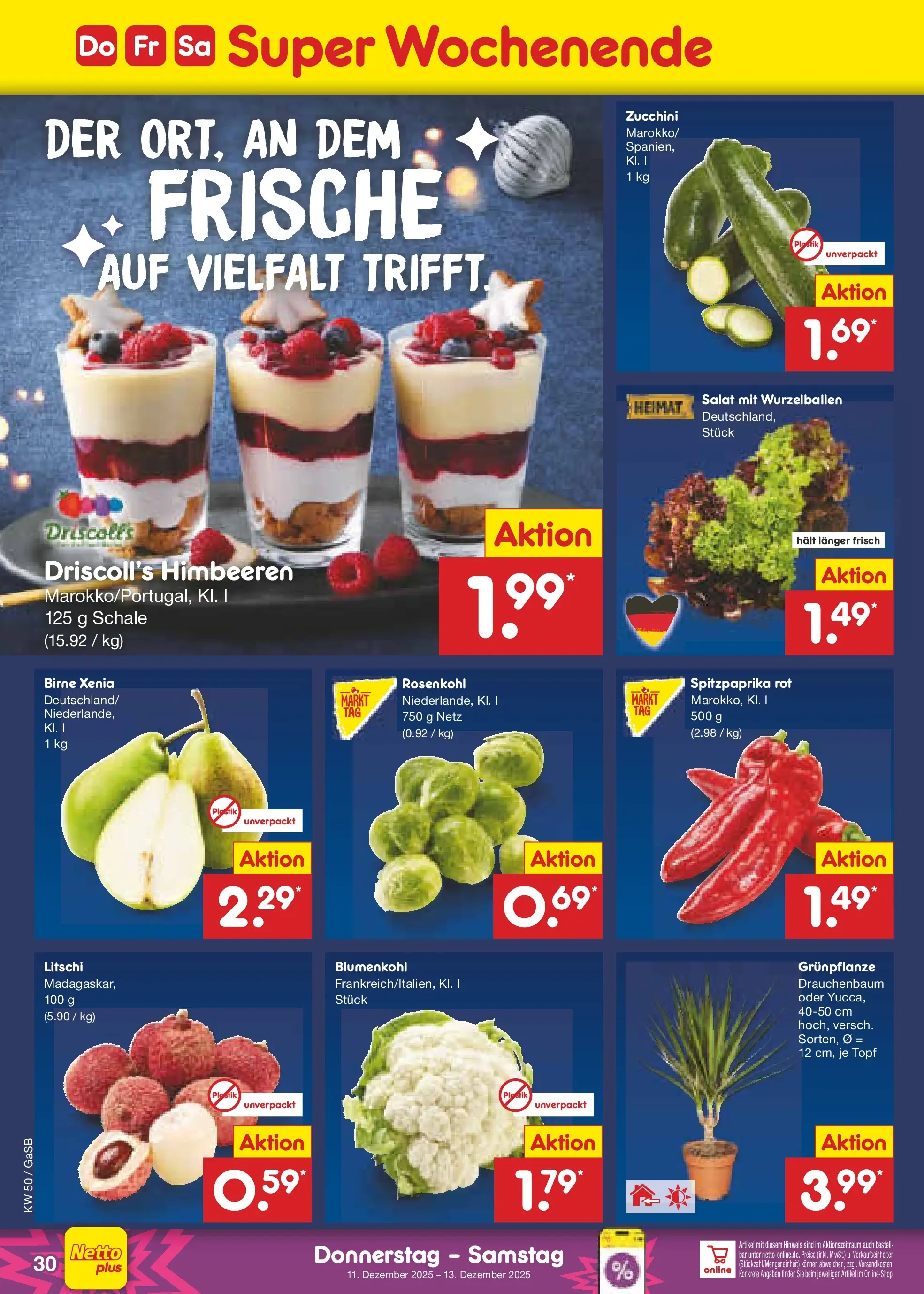 Netto Marken-Discount prospekt Bremen-Lesum	 (ab 07.12.2025) » Angebote | Seite: 38 | Produkte: Himbeeren, Birne, Zucchini, Salat