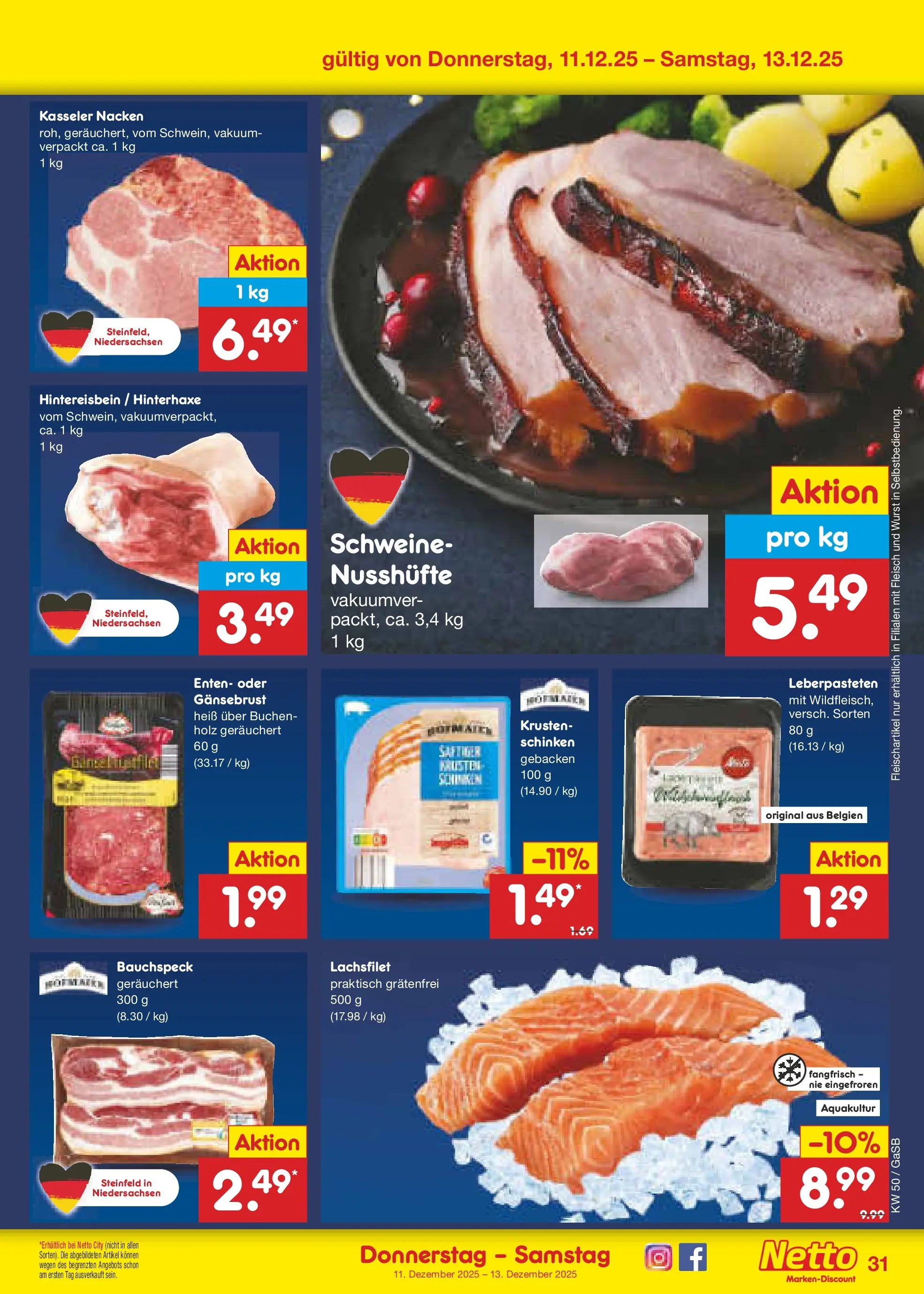 Netto Marken-Discount prospekt Bremen-Lesum	 (ab 07.12.2025) » Angebote | Seite: 39 | Produkte: Kasseler nacken, Wurst, Schinken, Fleisch