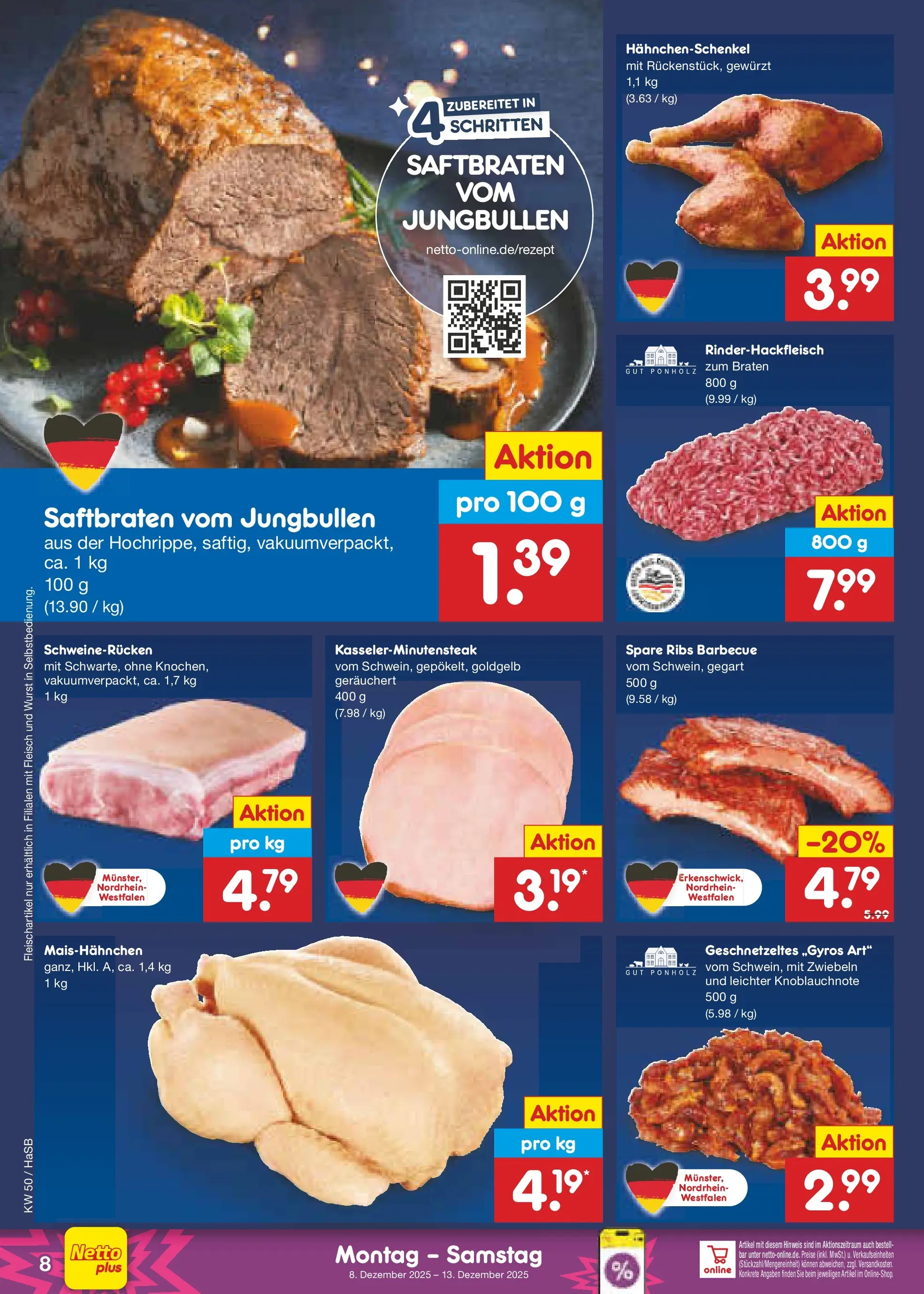 Netto Marken-Discount prospekt Wuppertal	 (ab 08.12.2025) » Angebote | Seite: 8 | Produkte: Spare ribs, Zwiebeln, Wurst, Fleisch