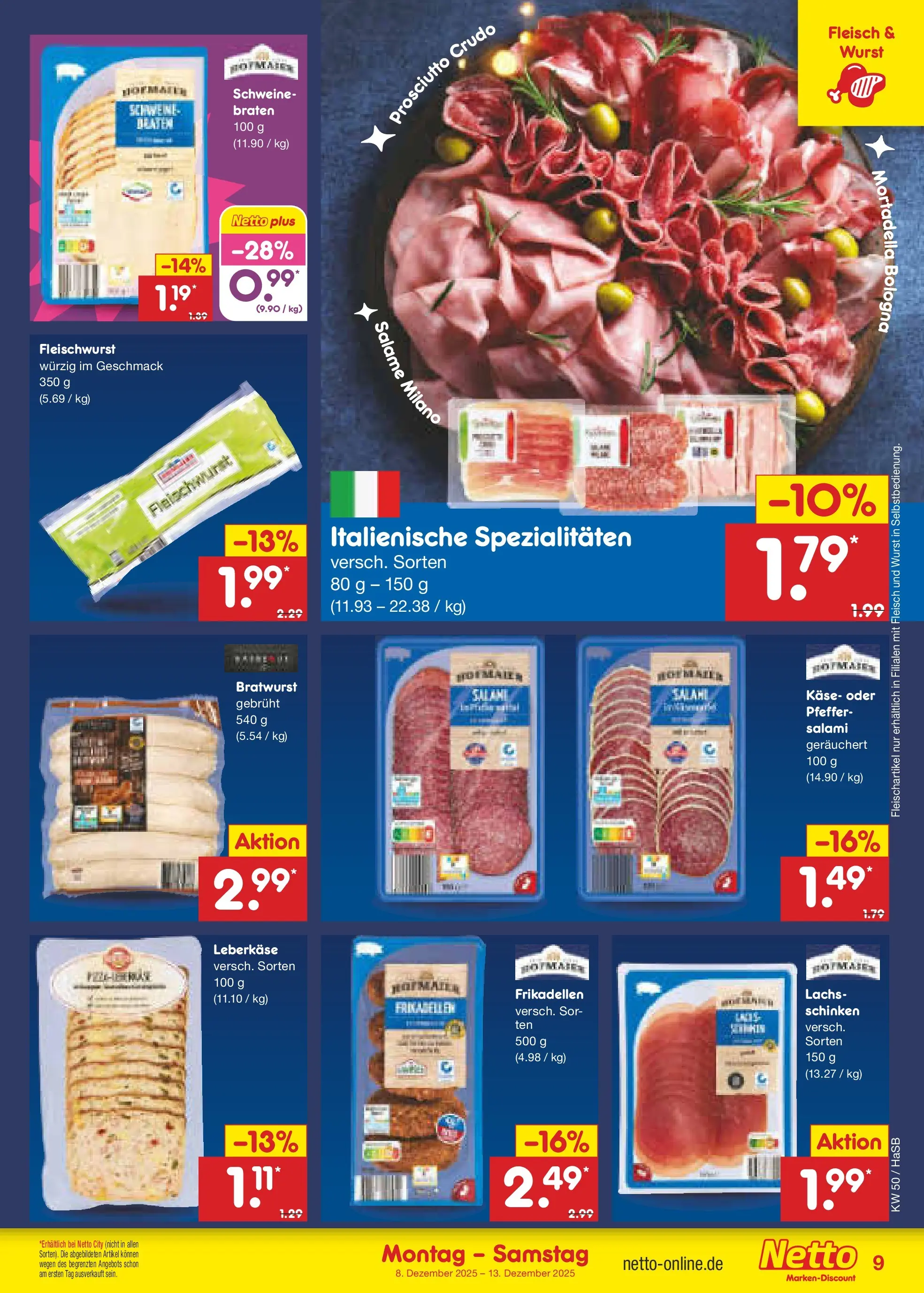 Netto Marken-Discount prospekt Wuppertal	 (ab 08.12.2025) » Angebote | Seite: 9 | Produkte: Pfeffer, Wurst, Salami, Schinken