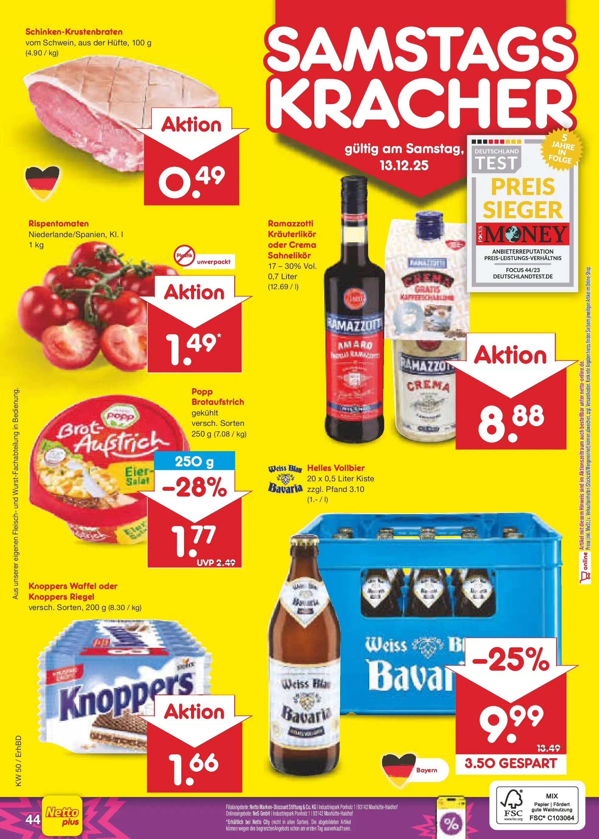 Netto Marken-Discount prospekt Ergolding	 (ab 08.12.2025) » Angebote | Seite: 48 | Produkte: Knoppers, Brot, Fleisch, Ramazzotti