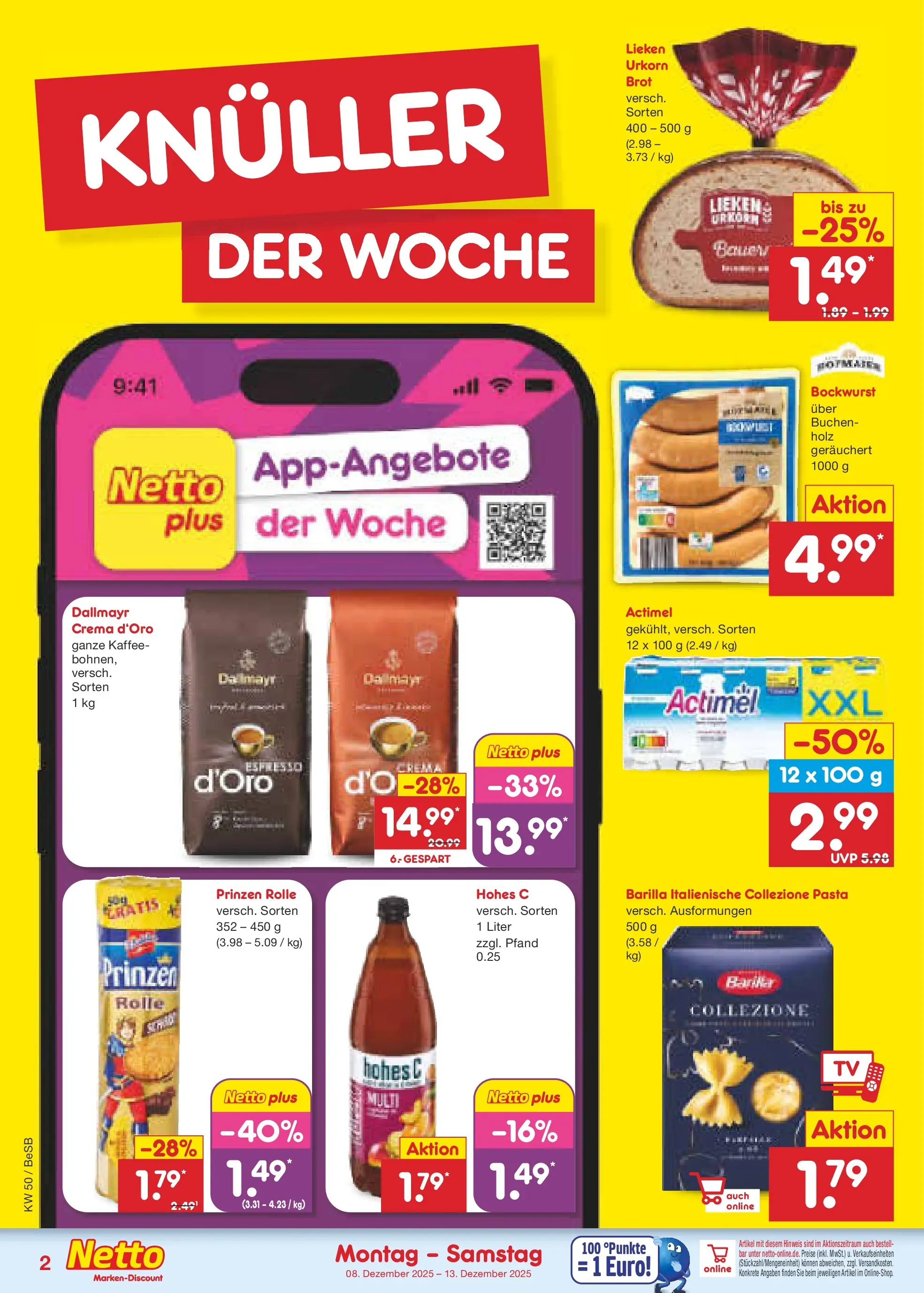 Netto Marken-Discount prospekt Kremmen	 (ab 08.12.2025) » Angebote | Seite: 2 | Produkte: Bockwurst, Barilla, Kaffee, Hohes c