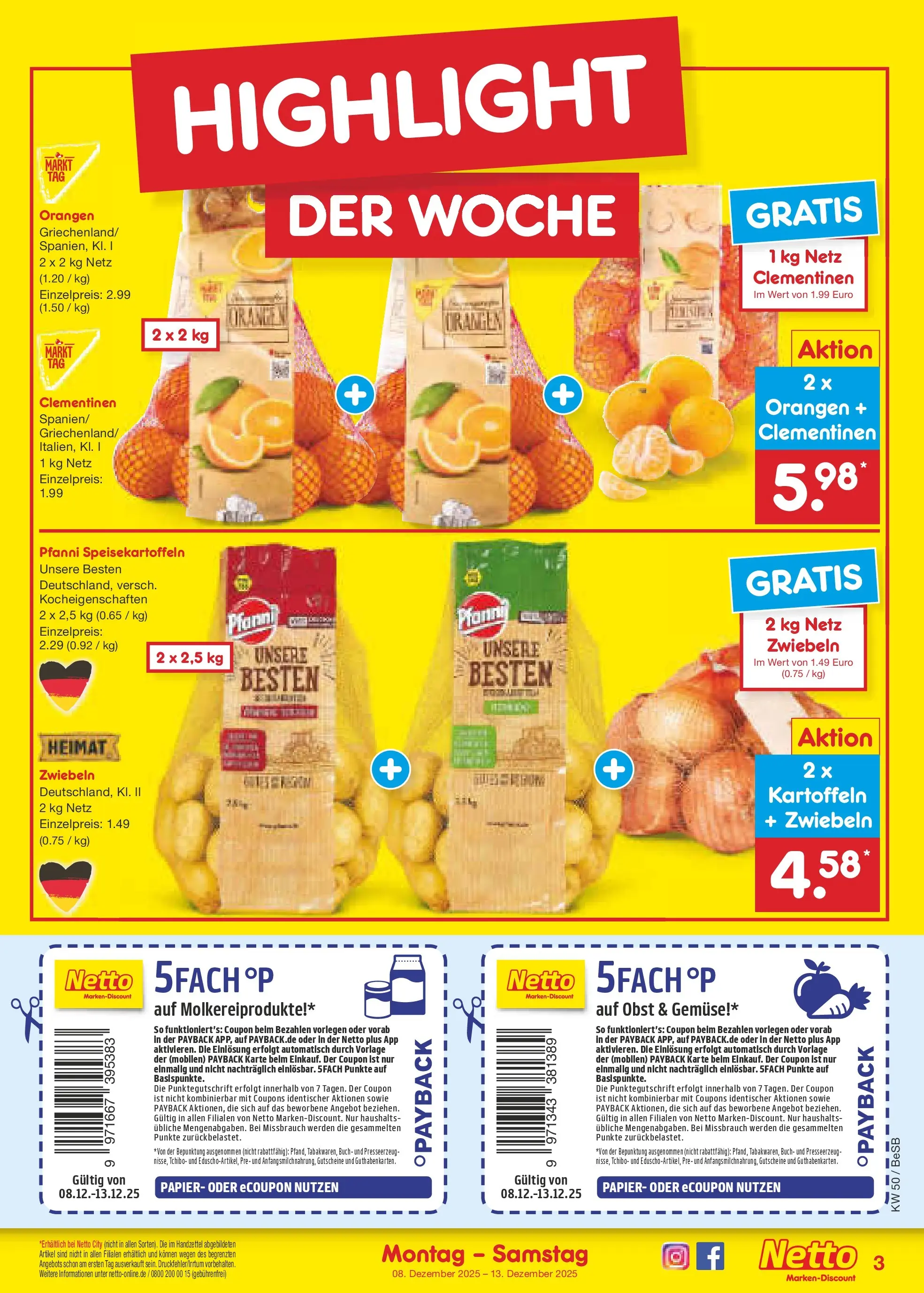 Netto Marken-Discount prospekt Kremmen	 (ab 08.12.2025) » Angebote | Seite: 3 | Produkte: Orangen, Kartoffeln, Zwiebeln, Gemüse