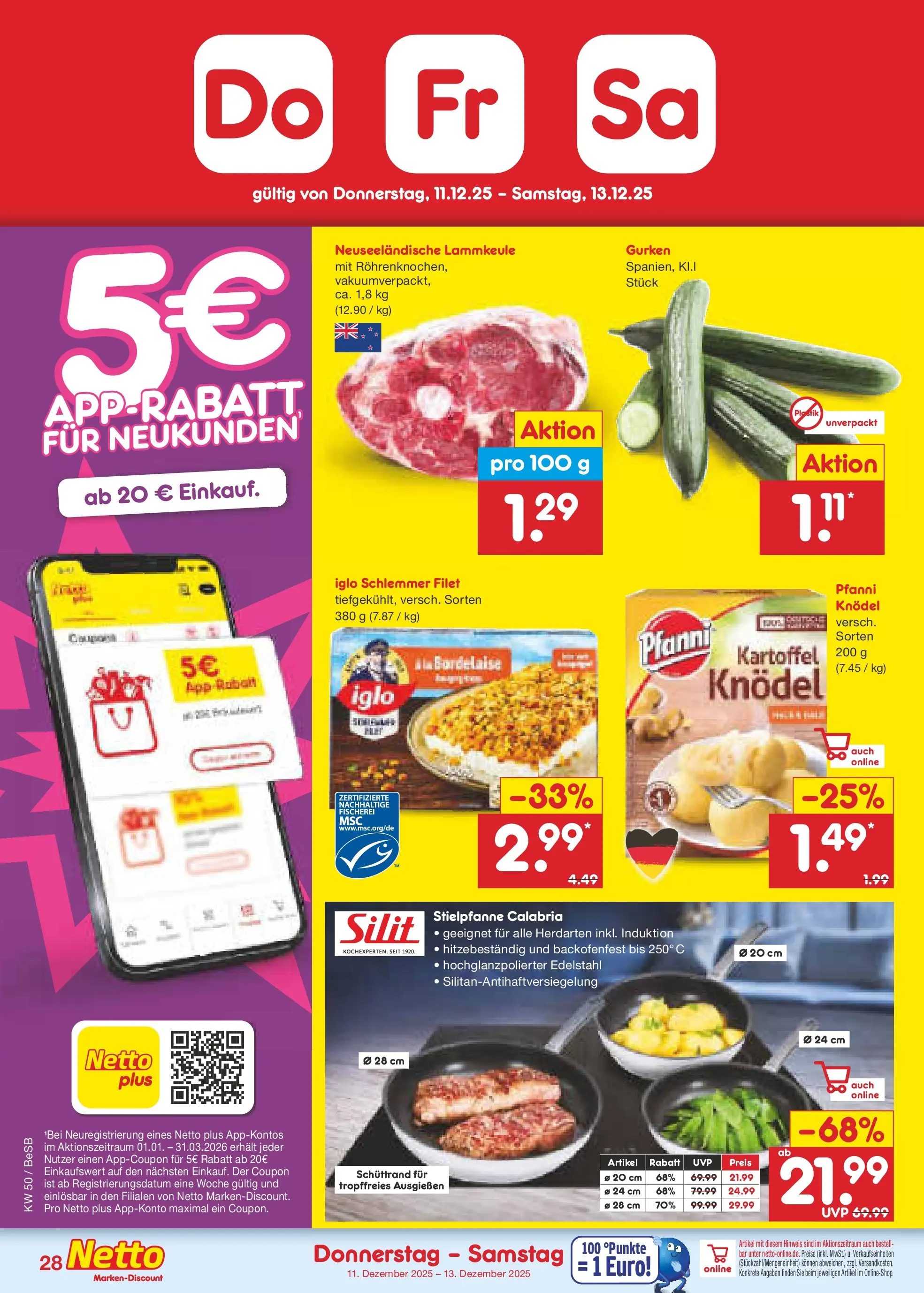 Netto Marken-Discount prospekt Kremmen	 (ab 08.12.2025) » Angebote | Seite: 36 | Produkte: Lammkeule, Iglo, Gurken