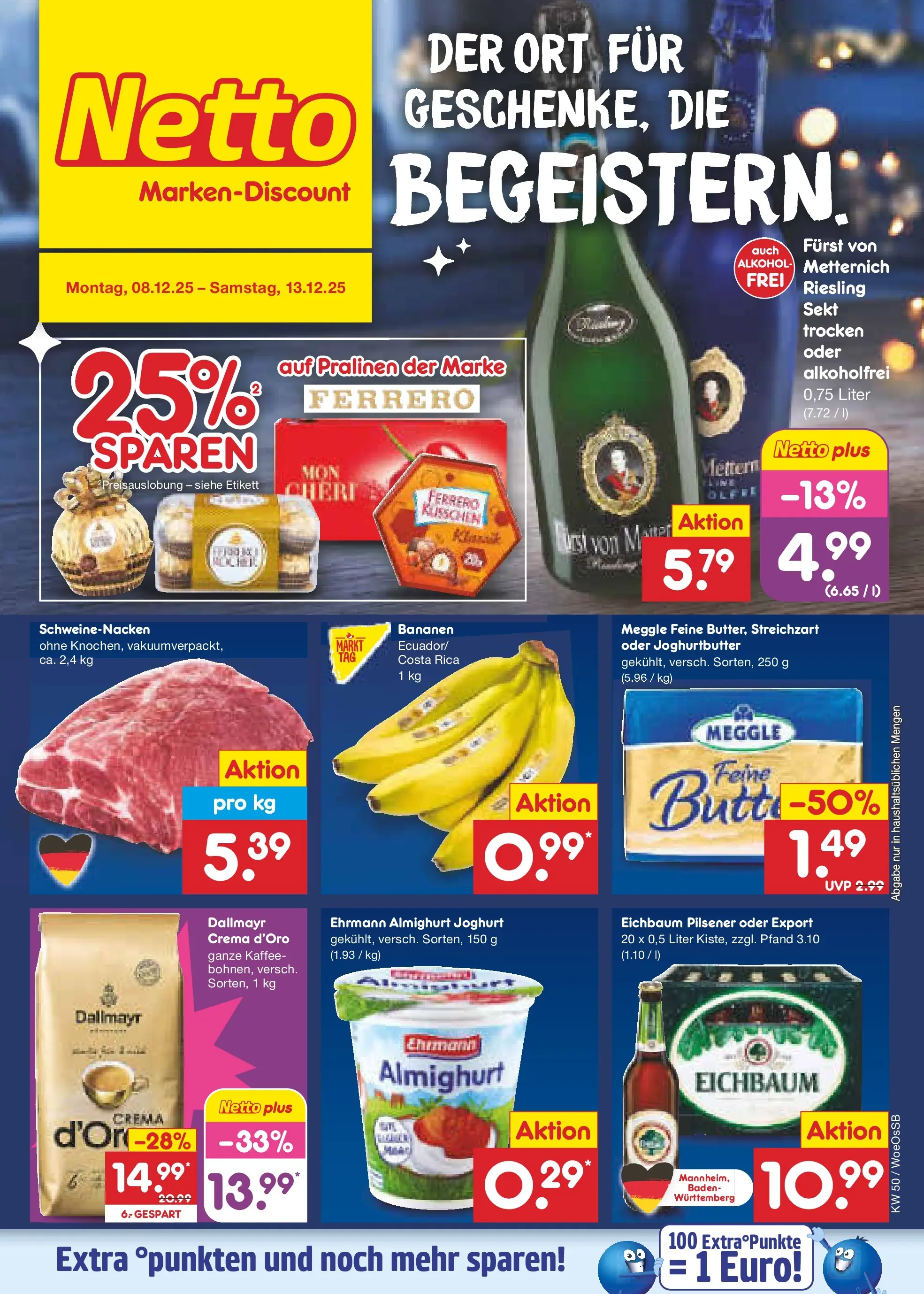 Netto Marken-Discount prospekt Gemmingen	 (ab 07.12.2025) » Angebote | Seite: 1 | Produkte: Joghurt, Kaffee, Sekt, Bananen