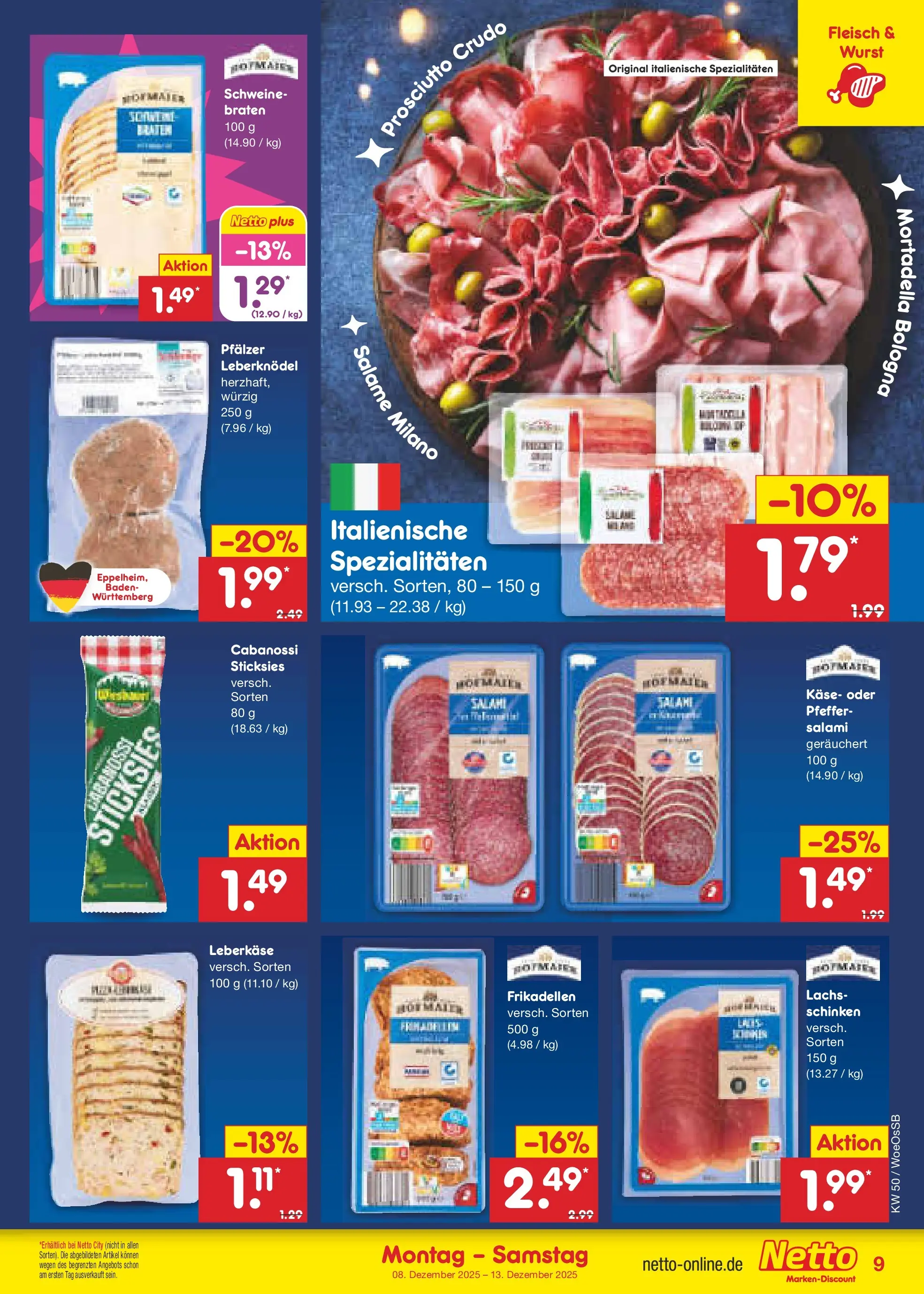 Netto Marken-Discount prospekt Gemmingen	 (ab 07.12.2025) » Angebote | Seite: 9 | Produkte: Käse, Pfeffer, Salami, Leberkase