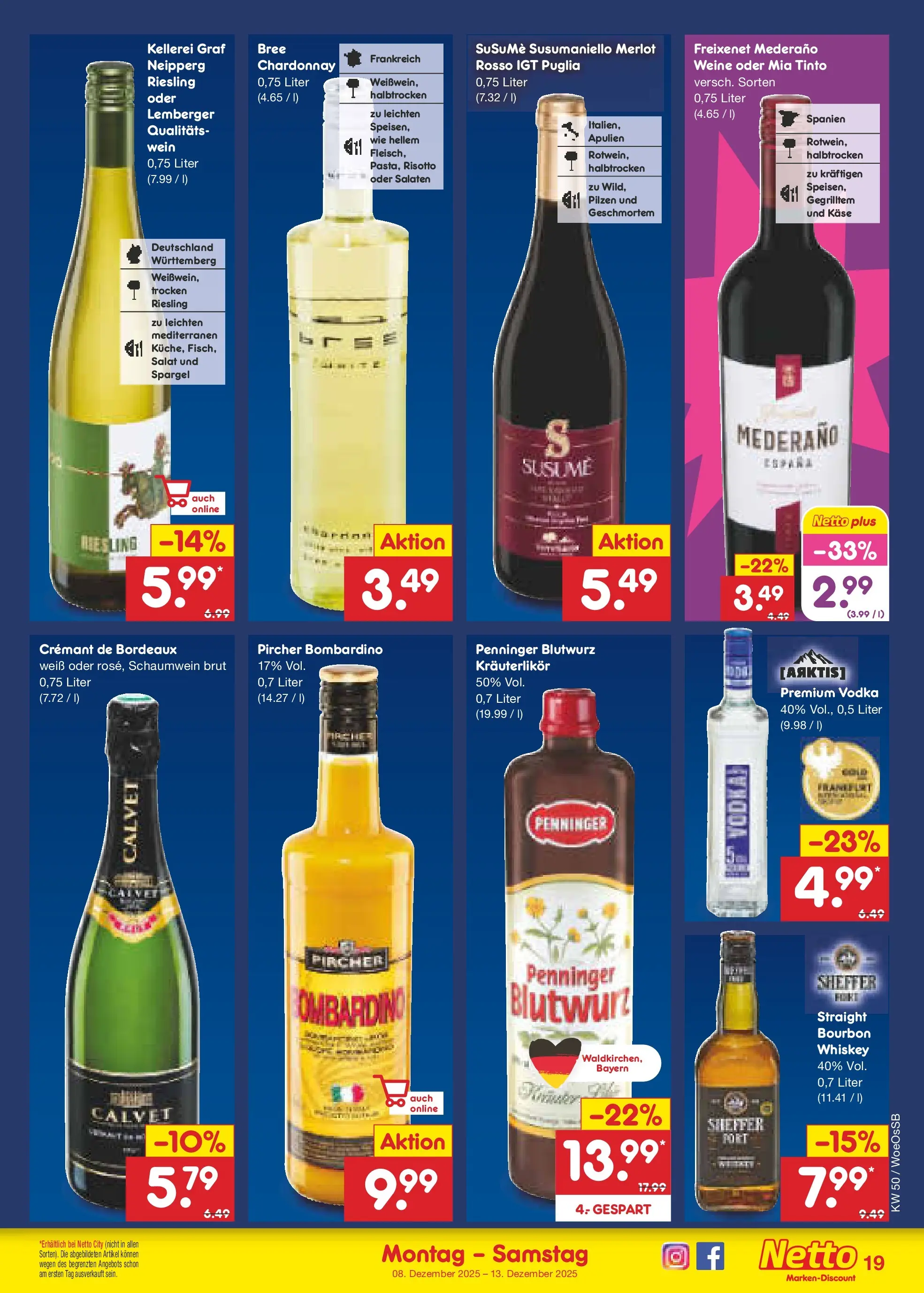 Netto Marken-Discount prospekt Gemmingen	 (ab 07.12.2025) » Angebote | Seite: 19 | Produkte: Käse, Merlot, Wein, Salat