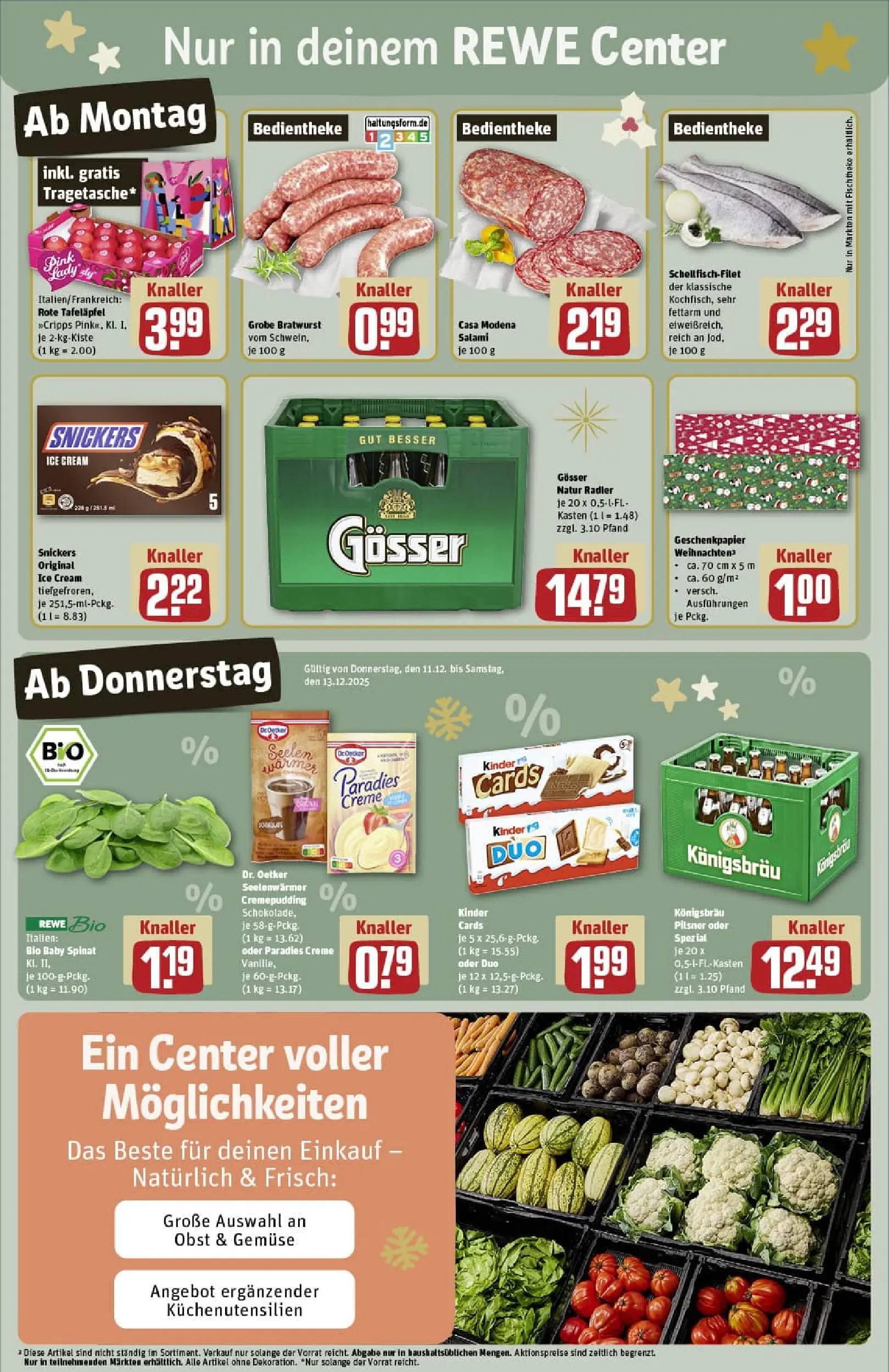 REWE Prospekt ab 07.12.2025 zum Blättern » Angebote | Seite: 3 | Produkte: Bratwurst, Creme, Gemüse, Obst
