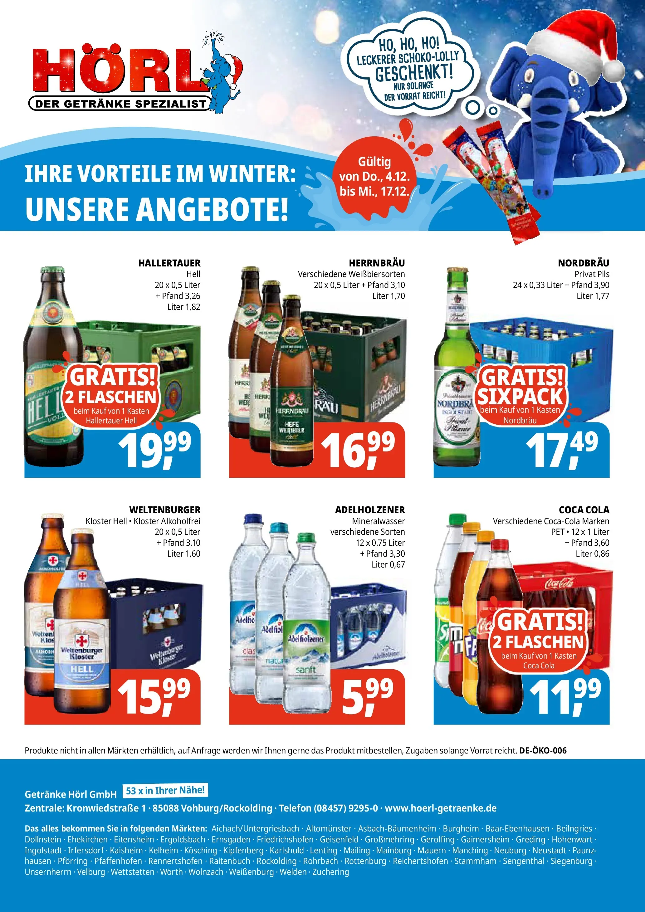 Entdecke - Getränke Hörl: Winterangebote! (ab 03.12.2025) zum Blättern | Seite: 1 | Produkte: Pils, Adelholzener, Mineralwasser, Telefon