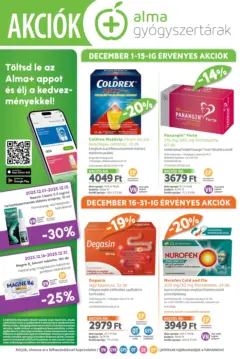 Alma Gyógyszertárak Akciós újság - amely érvényes a következő dátumtól: 01.12.2025 Alma Gyógyszertárak Akciós újság - amely érvényes a következő dátumtól: 01.12.2025