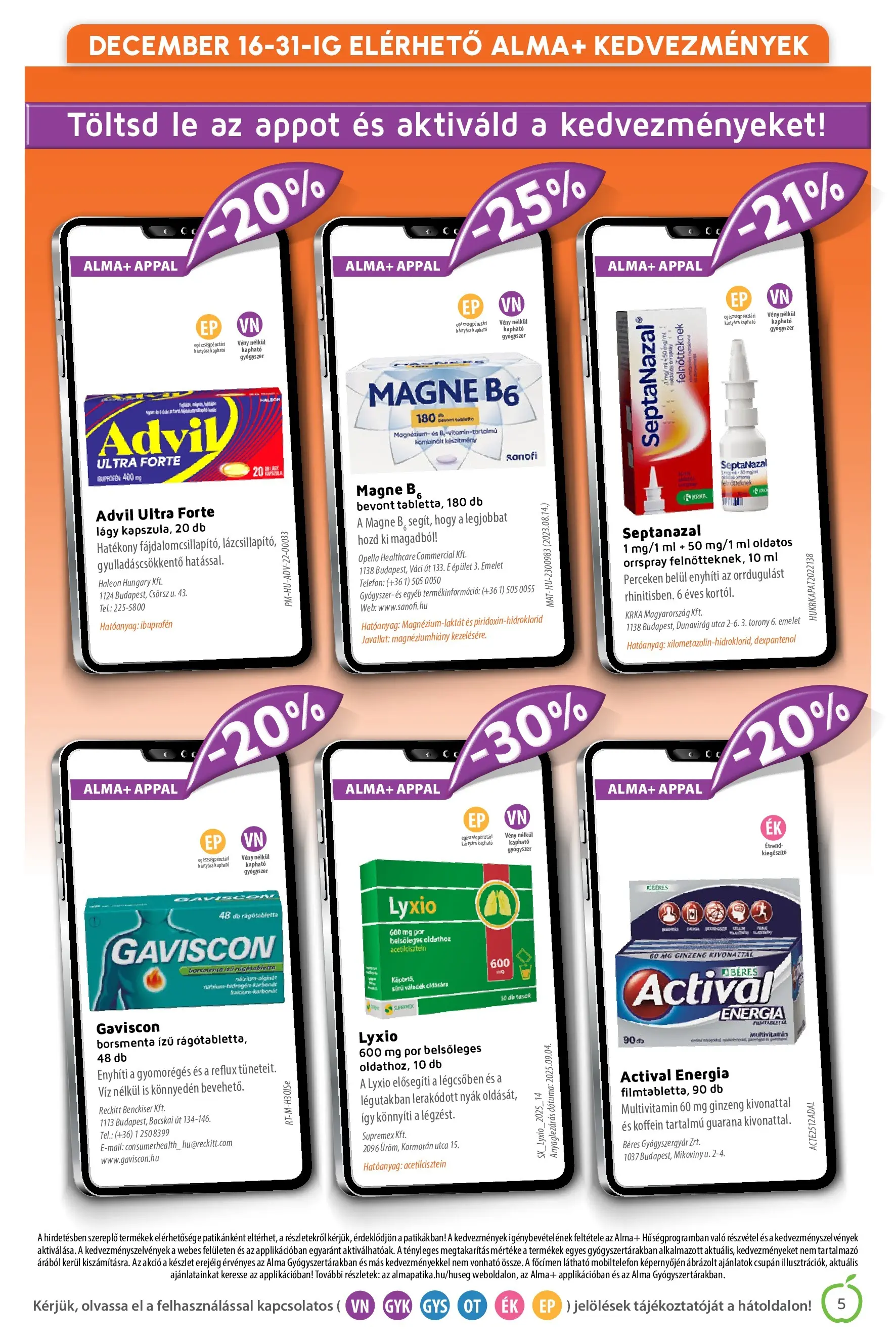 Alma Gyógyszertárak - Alma újság érvényessége 2025.12.31-ig - 2025.12.02. -tól/töl > akció, lapozható szórólap 🛍️ | Oldal: 5 | Termékek: Alma, Multivitamin
