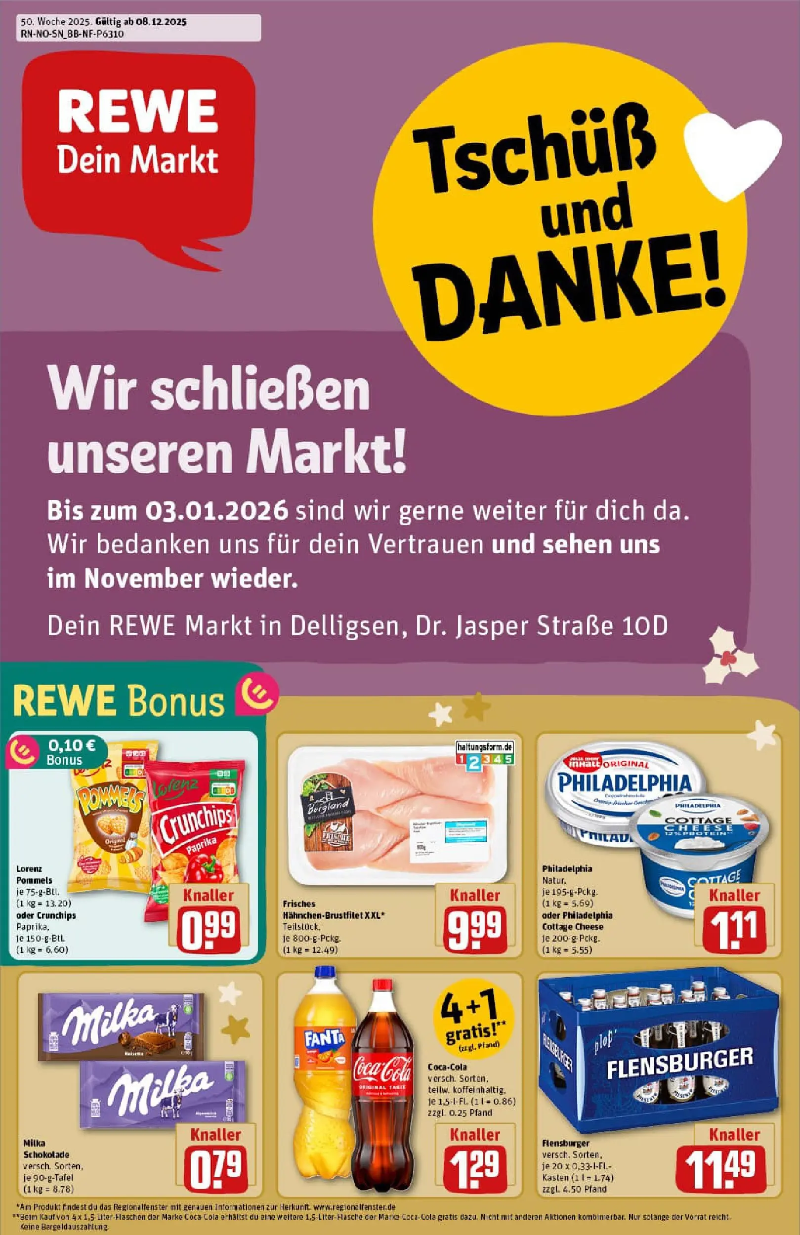 REWE Prospekt ab 07.12.2025 zum Blättern » Angebote | Seite: 1 | Produkte: Schokolade, Milka schokolade, Philadelphia, Paprika