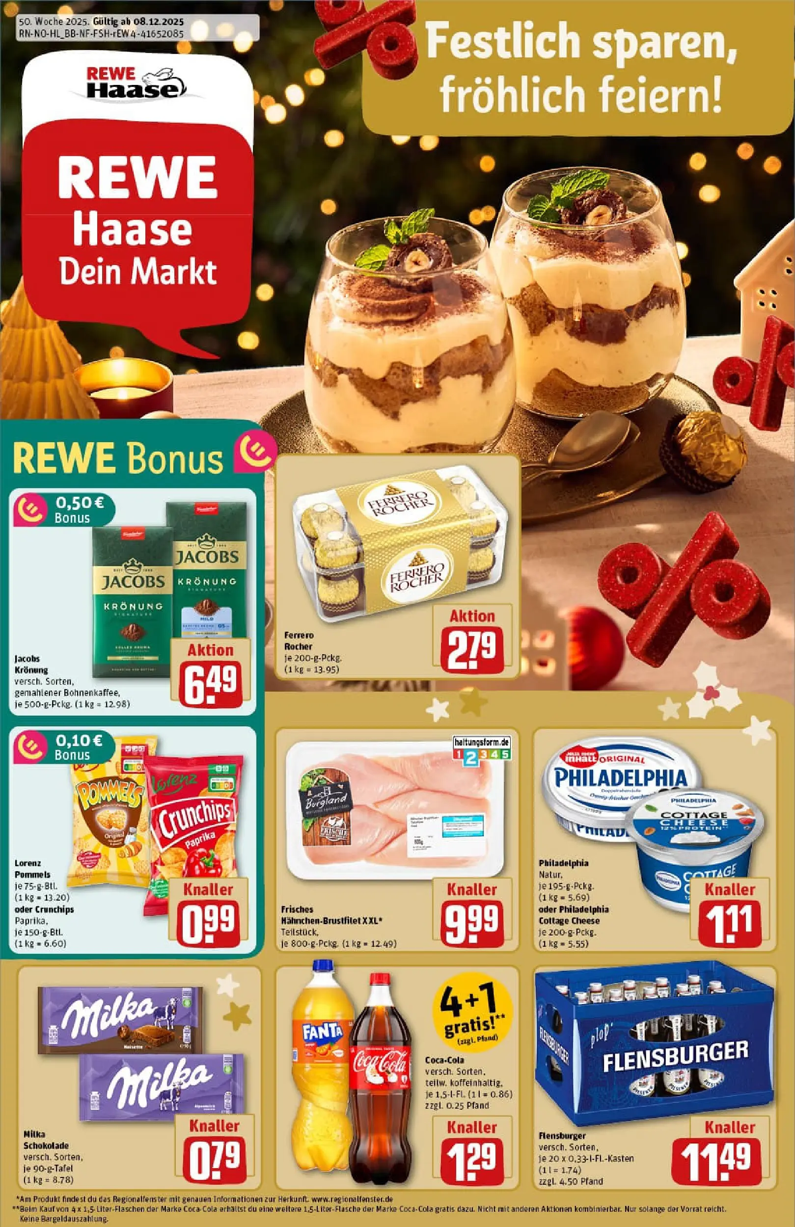 REWE Prospekt ab 07.12.2025 zum Blättern » Angebote | Seite: 1 | Produkte: Ferrero rocher, Cola, Milka schokolade, Flensburger