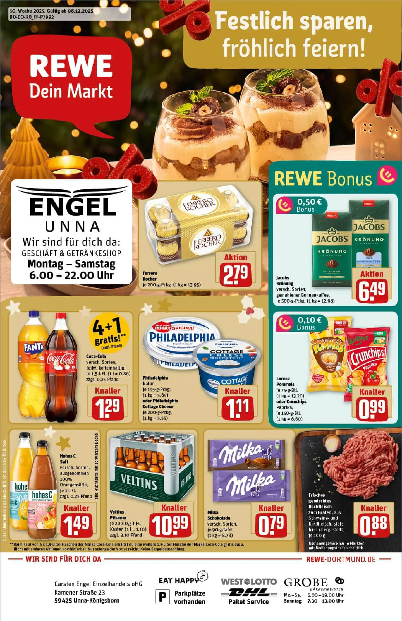 REWE Prospekt ab 07.12.2025 zum Blättern » Angebote | Seite: 1 | Produkte: Fanta, Ferrero rocher, Philadelphia, Hackfleisch
