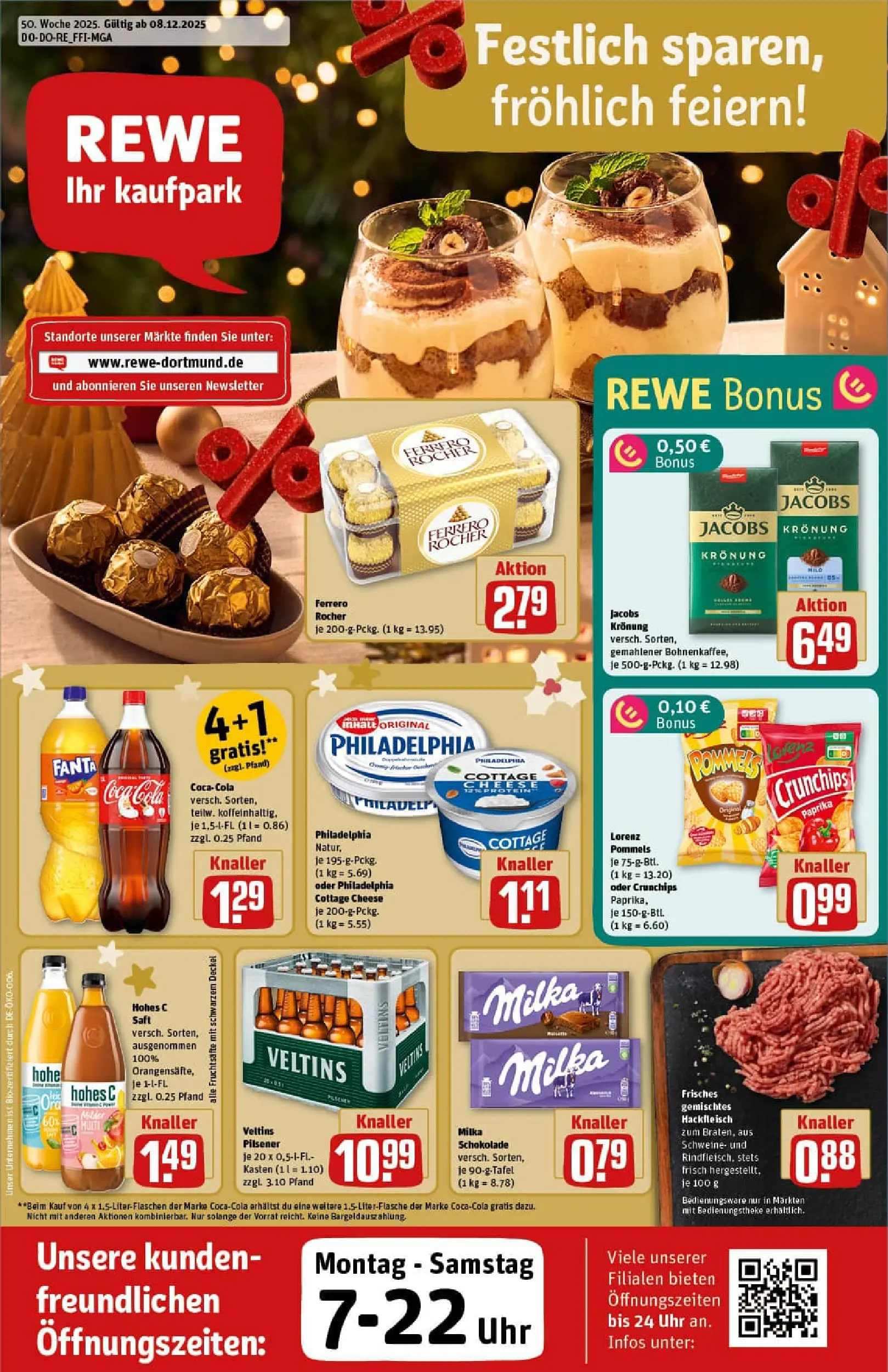 REWE Prospekt ab 07.12.2025 zum Blättern » Angebote | Seite: 1 | Produkte: Coca cola, Ferrero rocher, Hohes c, Saft