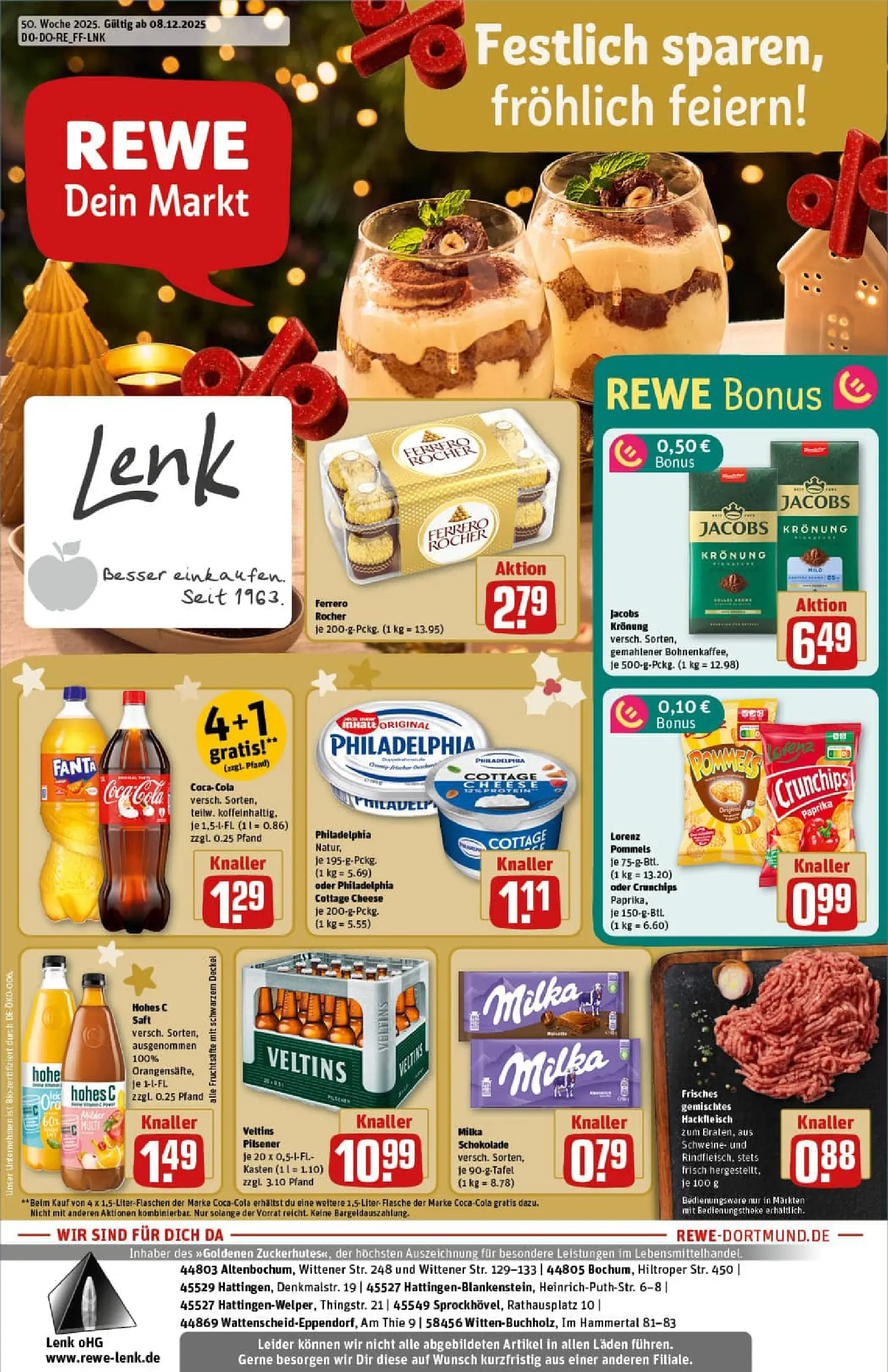 REWE Prospekt ab 07.12.2025 zum Blättern » Angebote | Seite: 1 | Produkte: Ferrero rocher, Milka schokolade, Chips, Veltins