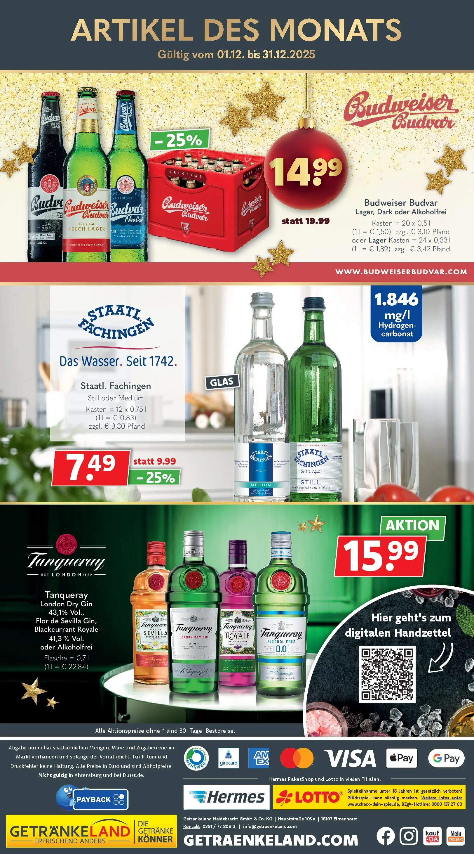 Getränkeland - Getränkeland: Getränkeangebote (ab 08.12.2025) zum Blättern | Seite: 12 | Produkte: Wasser, Budweiser, Gin