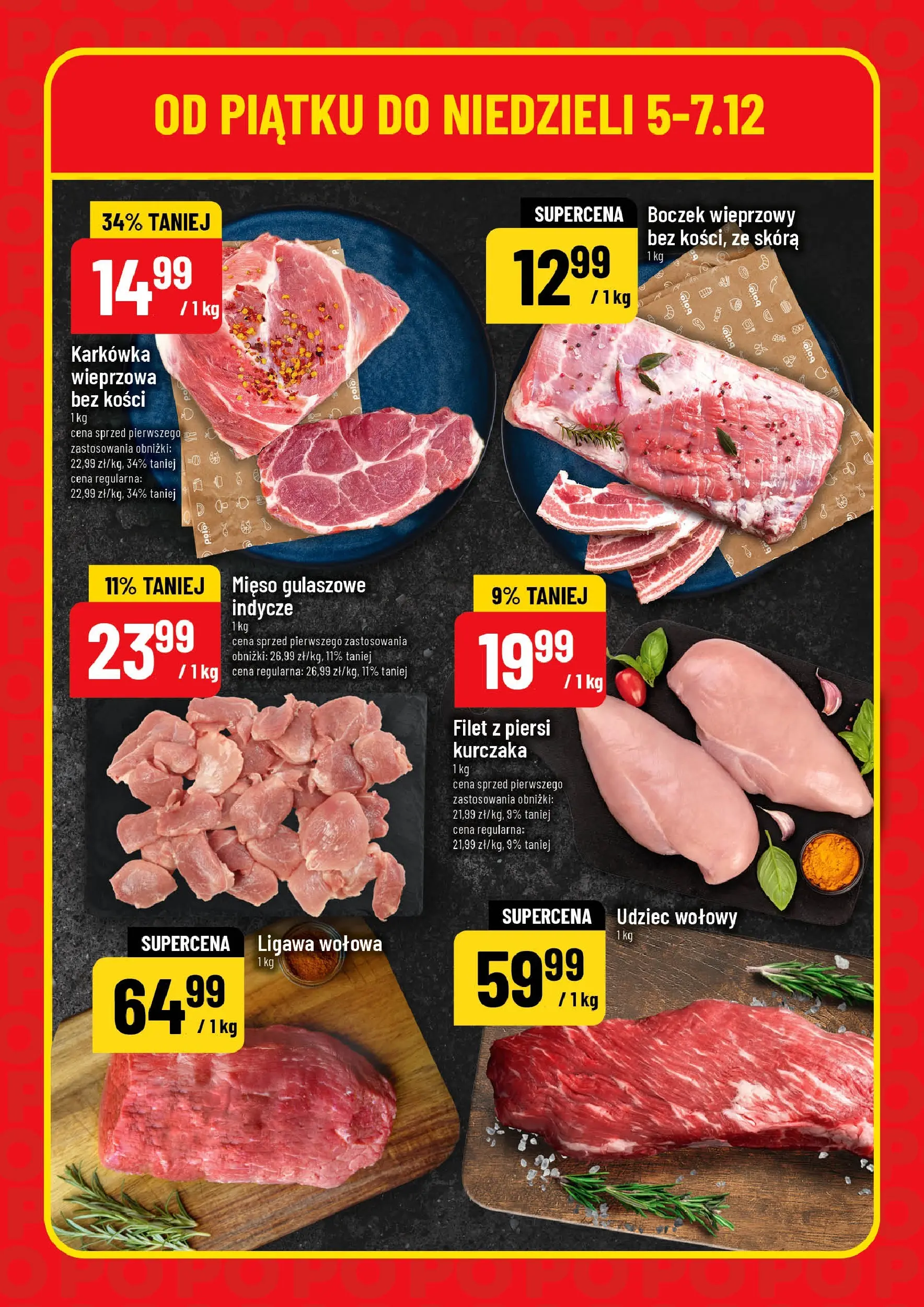 Nowa POLOmarket gazetka od jutra 05.12.2025 (PDF) | Strona: 4 | Produkty: Karkówka, Mięso, Boczek wieprzowy, Boczek