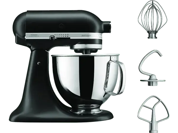 Kitchen Aid 5KSM125EBM Artisan Küchenmaschine mit kippbarem Motorkopf Matte Black (Rührschüsselkapazität: 4,8 l, 300 Watt)