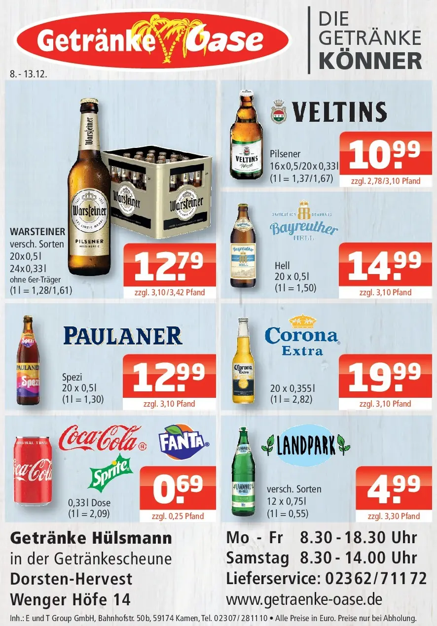 Entdecke - Getränke Oase: Getränkeangebote (ab 07.12.2025) zum Blättern | Seite: 1 | Produkte: Warsteiner, Uhr, Paulaner, Veltins