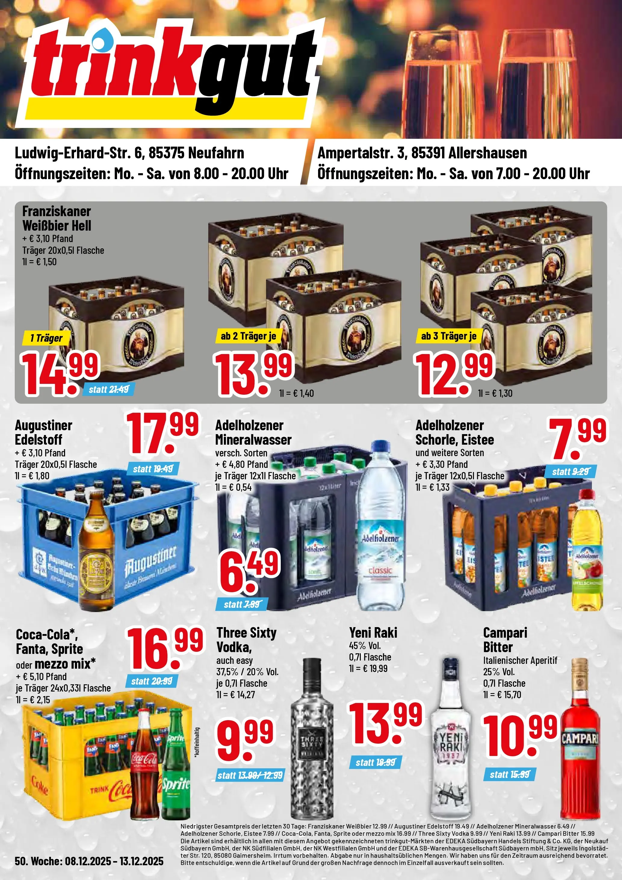 Trinkgut - trinkgut: Wochenangebote (ab 07.12.2025) » Angebote online | Seite: 1 | Produkte: Campari, Adelholzener, Mineralwasser, Uhr