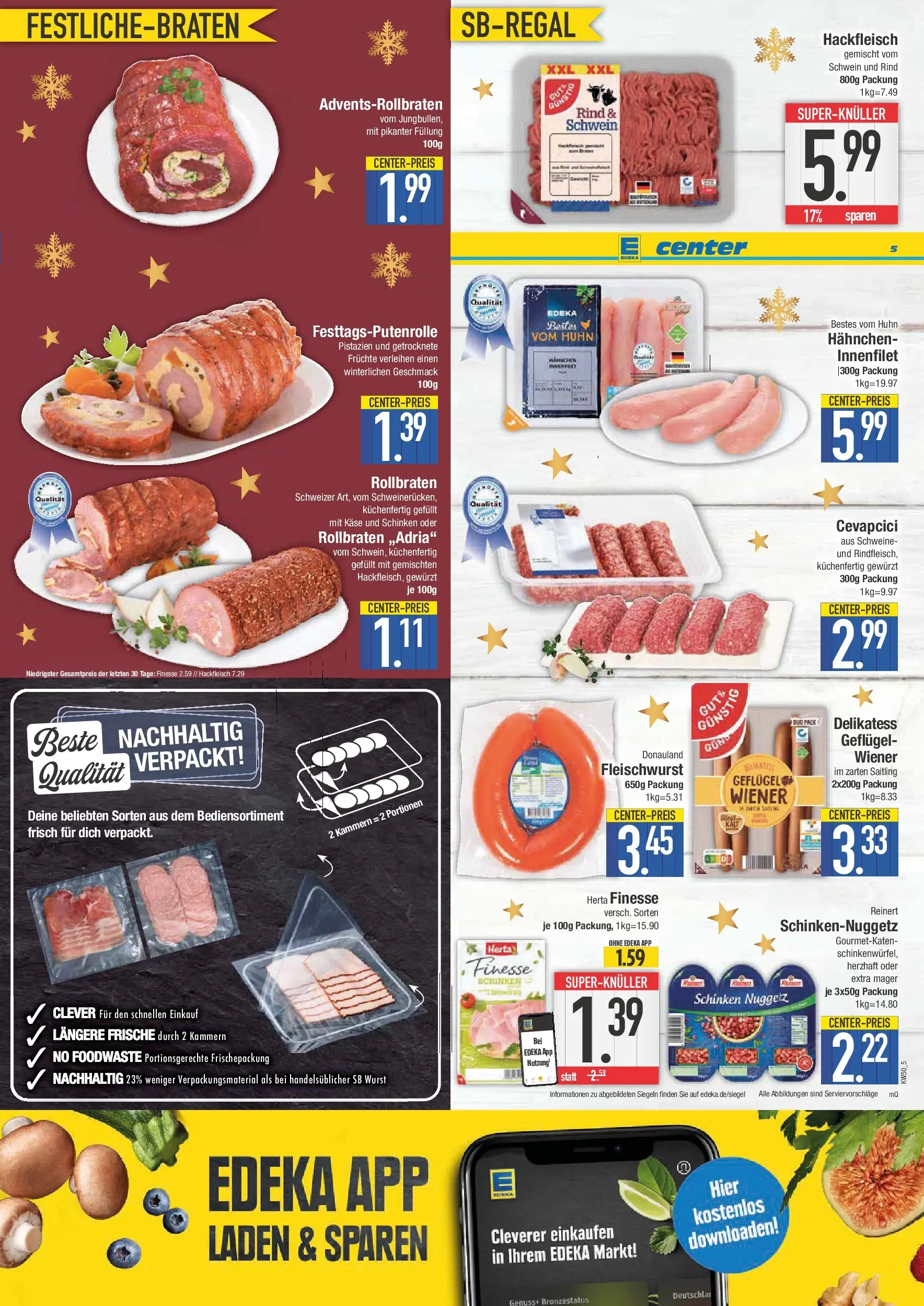 Edeka prospekt Bad Reichenhall	 (ab 07.12.2025) » Angebote Online | Seite: 5 | Produkte: Hahnchen, Käse, Schinken, Herta finesse