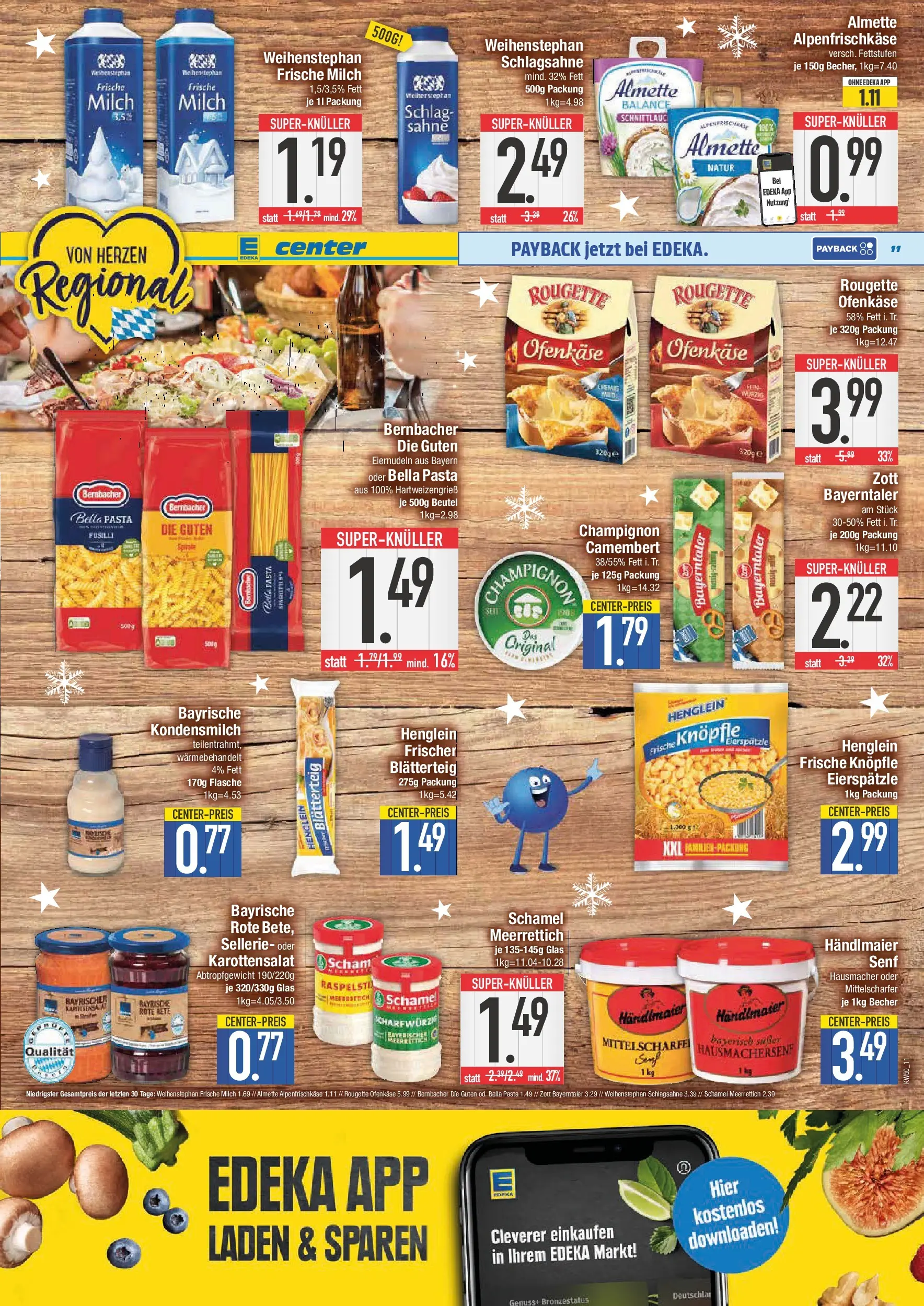 Edeka prospekt Schwabmünchen	 (ab 07.12.2025) » Angebote Online | Seite: 11 | Produkte: Almette, Milch, Rouge, Rougette ofenkase