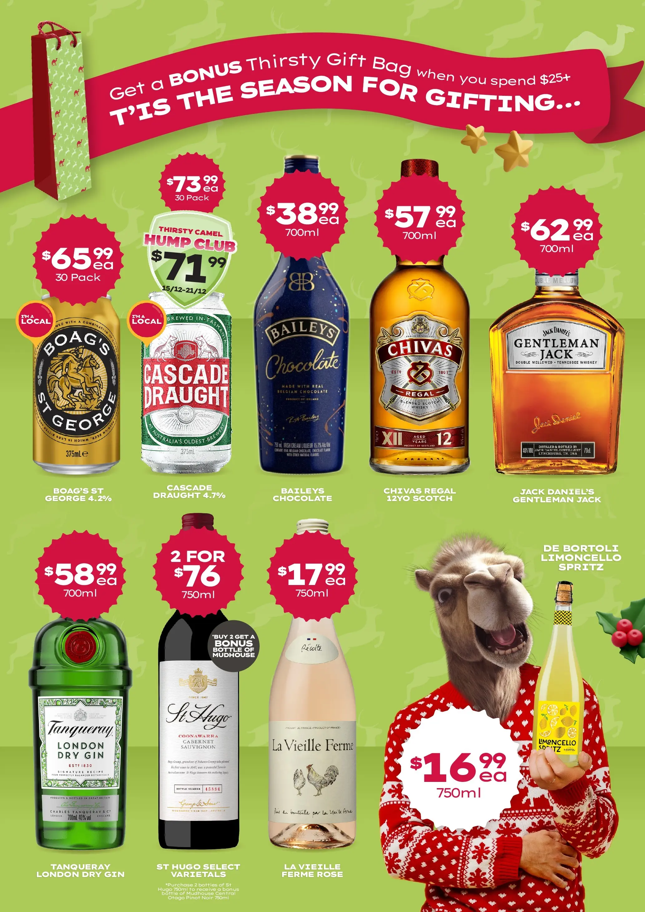 Deals - Forget about Rudolph, the year the Camel’s leading the way. - 07/12/2025 > weekly / monthly specials | Page: 2 | Products: Chocolate, Gin, Cream, Scotch