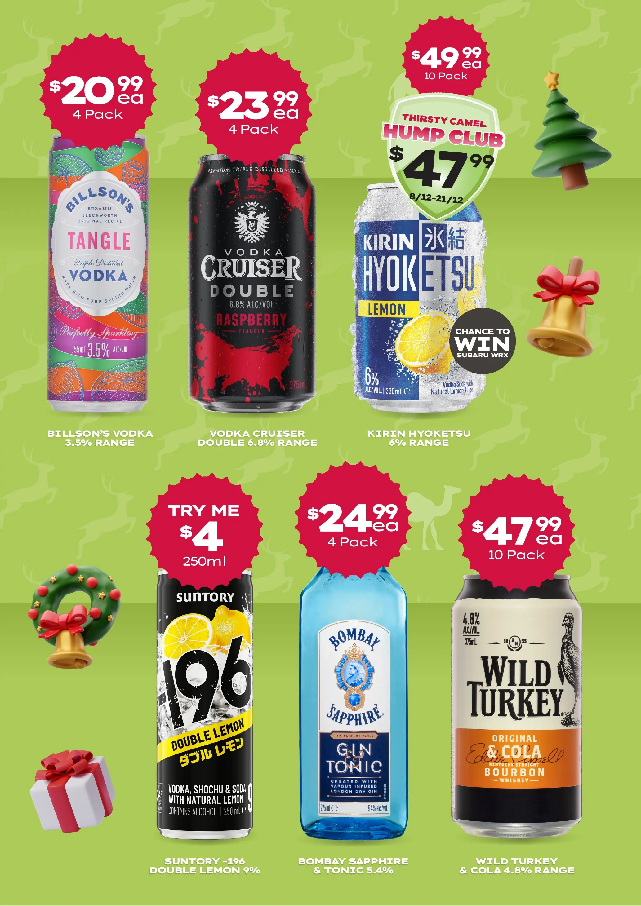 Deals - Forget about Rudolph, the year the Camel’s leading the way. - 07/12/2025 > weekly / monthly specials | Page: 5 | Products: Bourbon, Whiskey, Lemon, Turkey