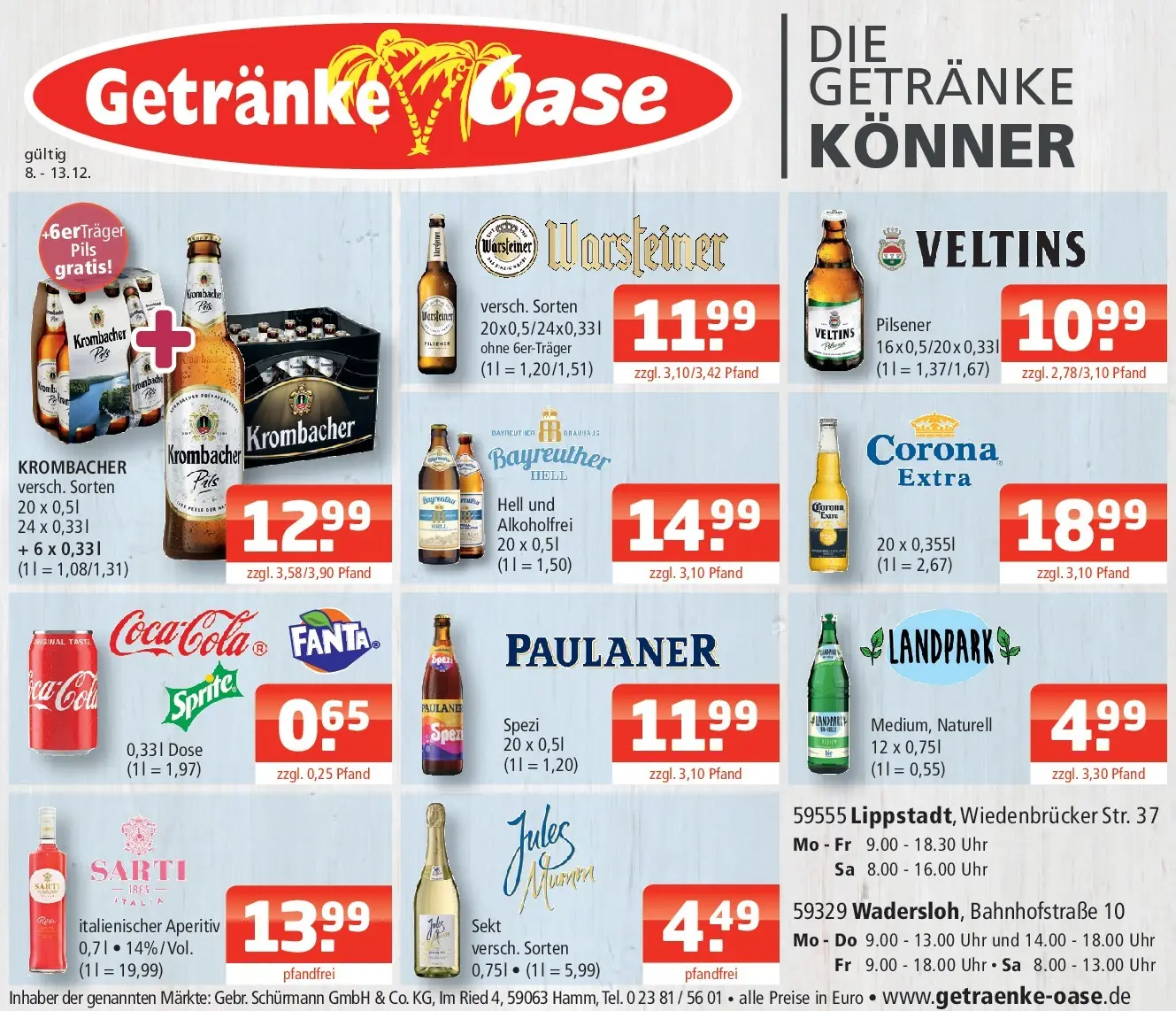 Entdecke - Getränke Oase: Getränkeangebote (ab 07.12.2025) zum Blättern | Seite: 1 | Produkte: Fanta, Pane, Krombacher, Paulaner