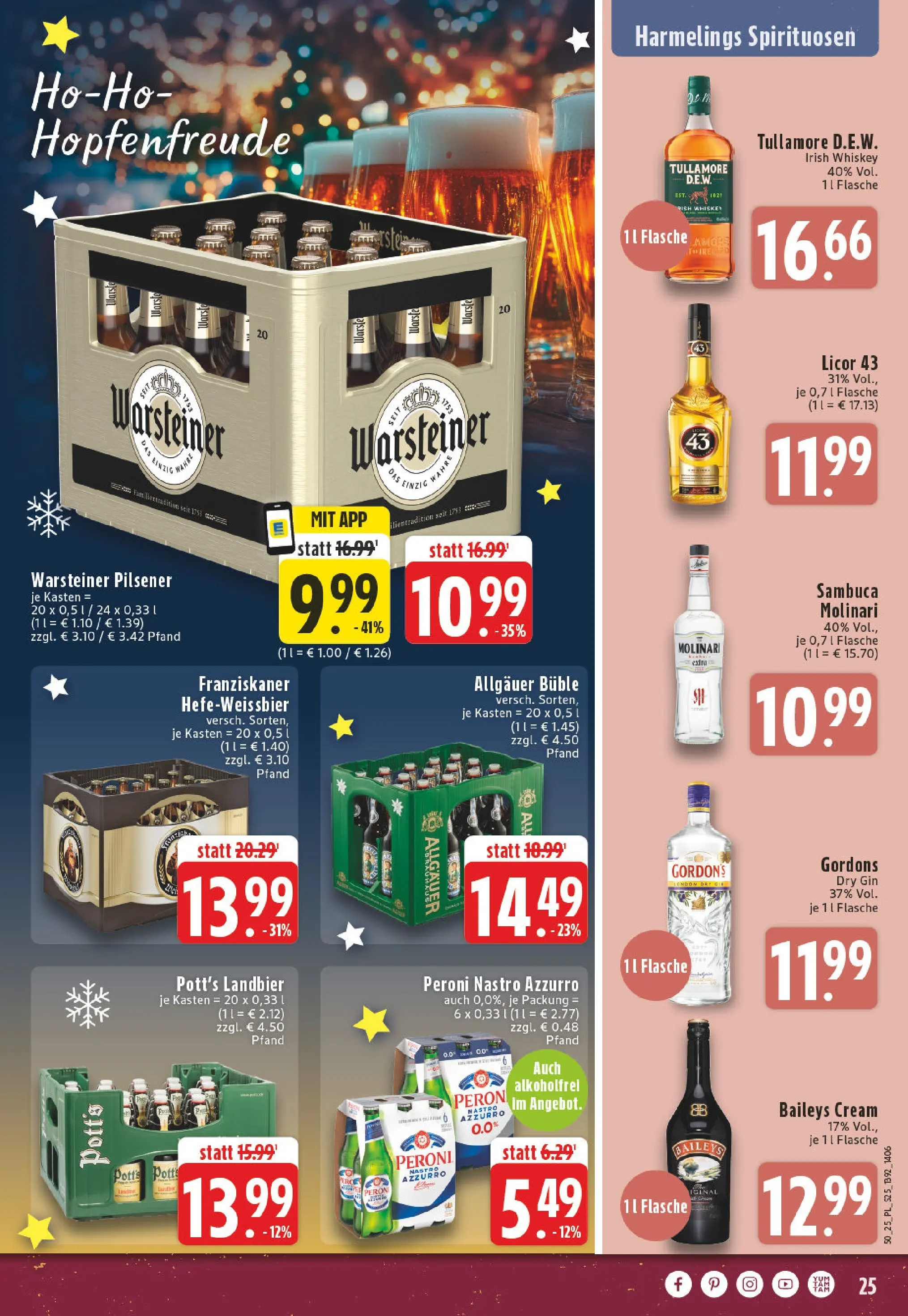 Edeka prospekt Bocholt - Holtwick	 (ab 07.12.2025) » Angebote Online | Seite: 25 | Produkte: Franziskaner, Sambuca, Warsteiner, Gin