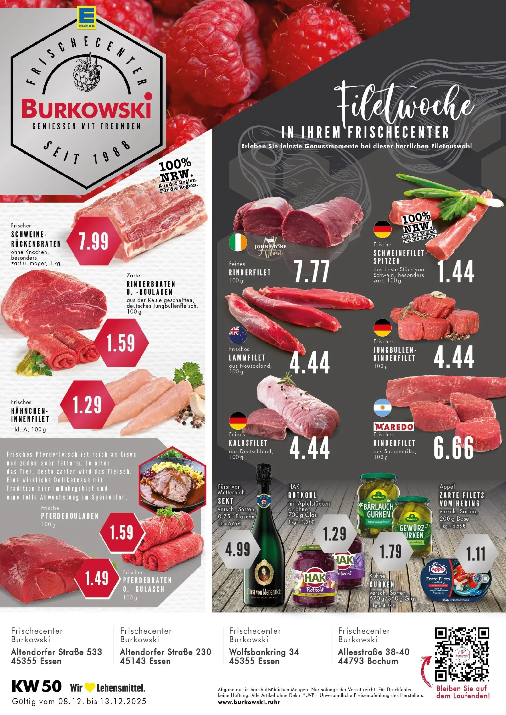Edeka prospekt Essen	 (ab 08.12.2025) » Angebote Online | Seite: 1 | Produkte: Rinderbraten, Hahnchen, Furst von metternich, Gurken
