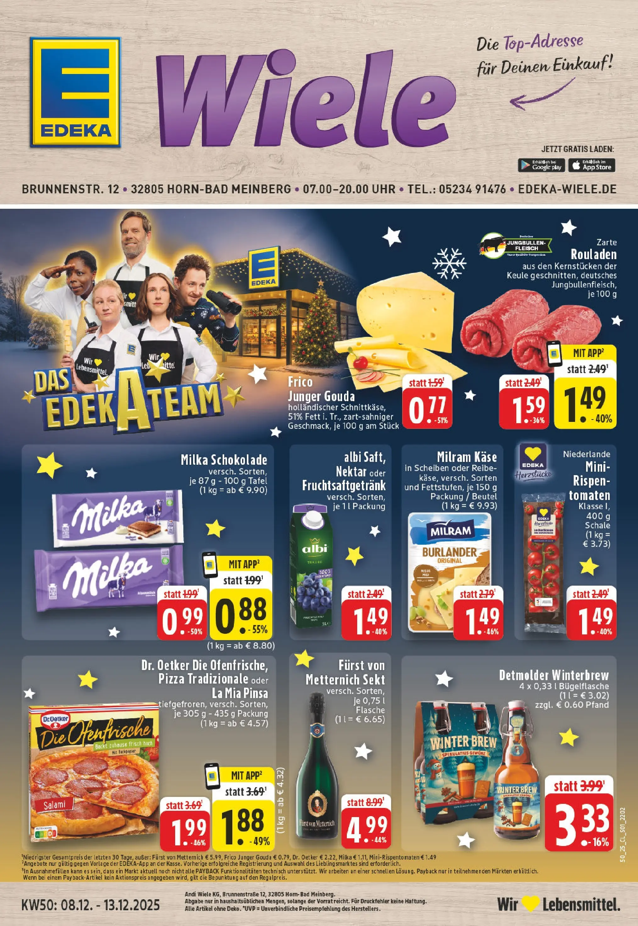 Edeka prospekt Horn-Bad Meinberg	 (ab 07.12.2025) » Angebote Online | Seite: 1 | Produkte: Käse, Milka schokolade, Pizza, Uhr