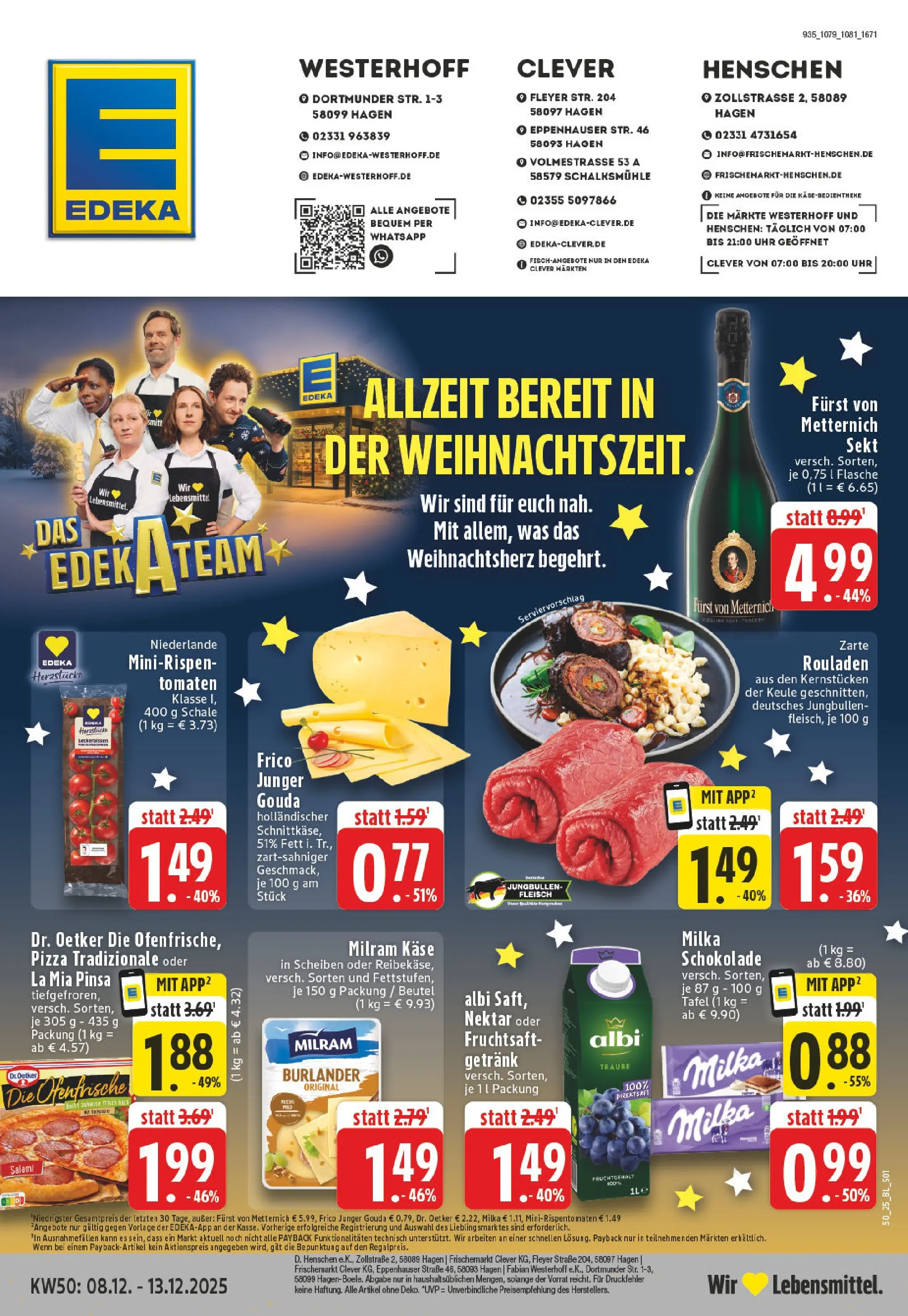 Edeka prospekt Hagen-Boele	 (ab 07.12.2025) » Angebote Online | Seite: 1 | Produkte: Käse, Milka schokolade, Milram, Fleisch