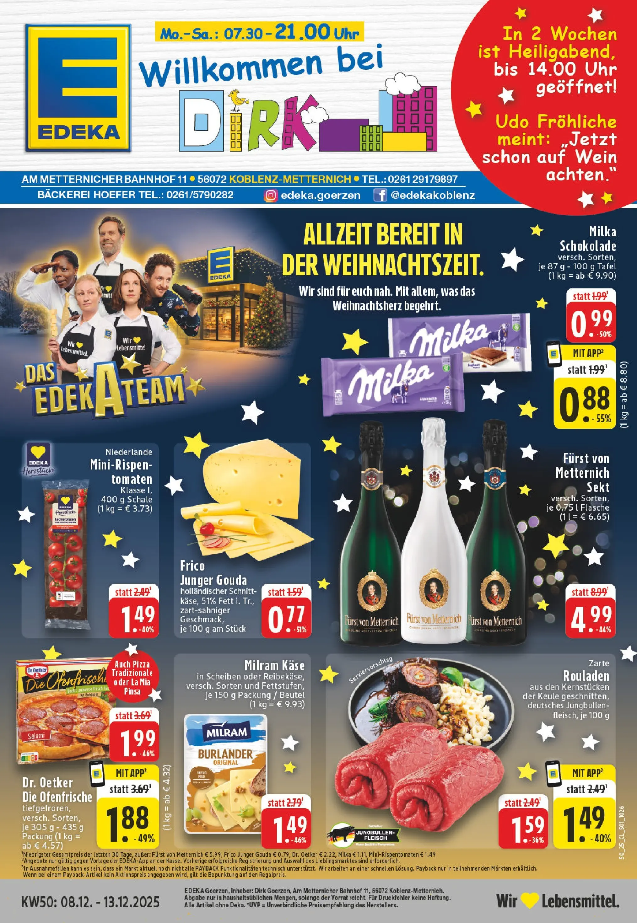Edeka prospekt Koblenz	 (ab 07.12.2025) » Angebote Online | Seite: 1 | Produkte: Furst von metternich, Sekt, Pizza, Uhr