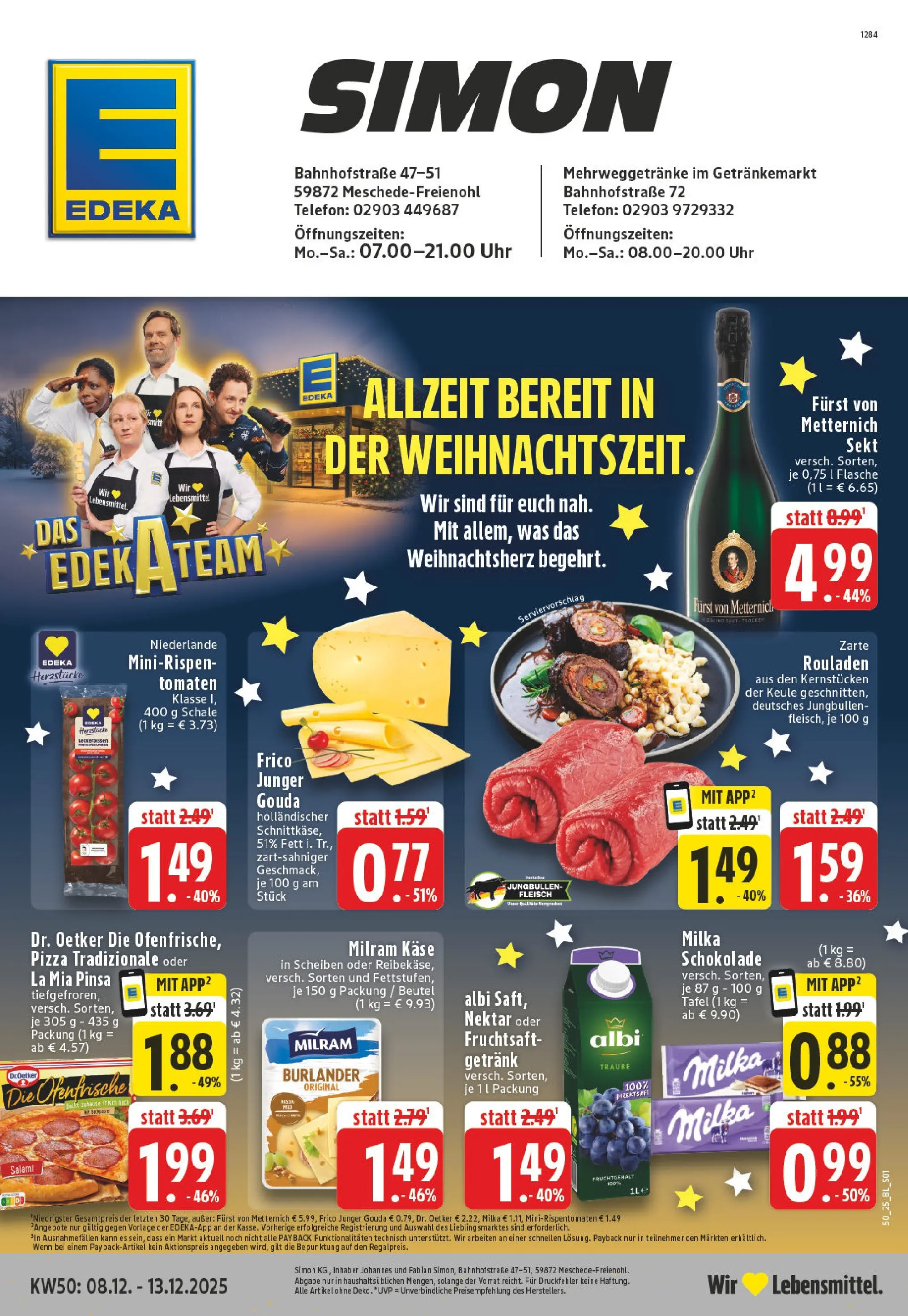 Edeka prospekt Meschede - Freienohl	 (ab 07.12.2025) » Angebote Online | Seite: 1 | Produkte: Milka schokolade, Sekt, Gouda, Uhr
