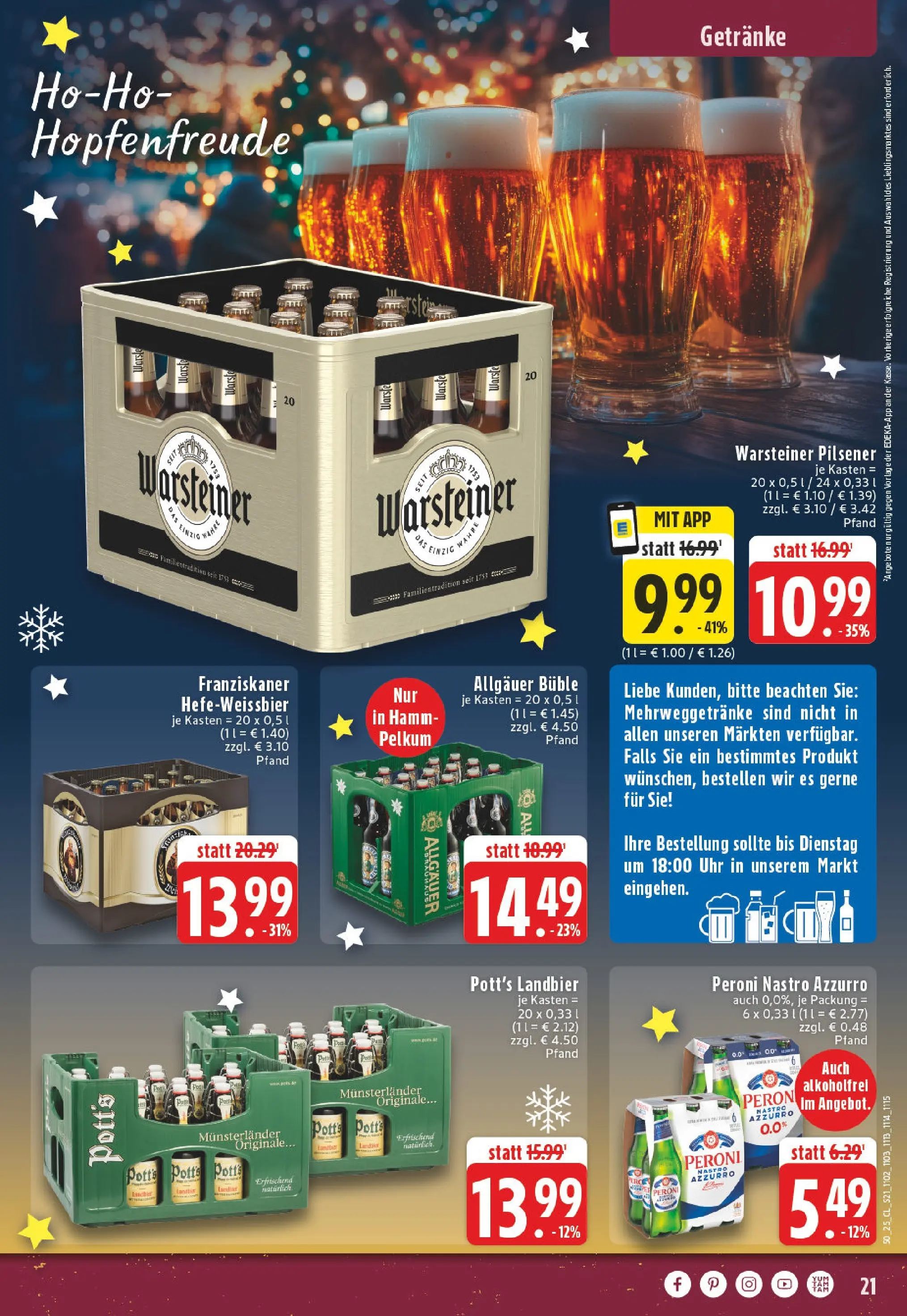 Edeka prospekt Arnsberg-Neheim	 (ab 07.12.2025) » Angebote Online | Seite: 21 | Produkte: Franziskaner, Warsteiner, Uhr