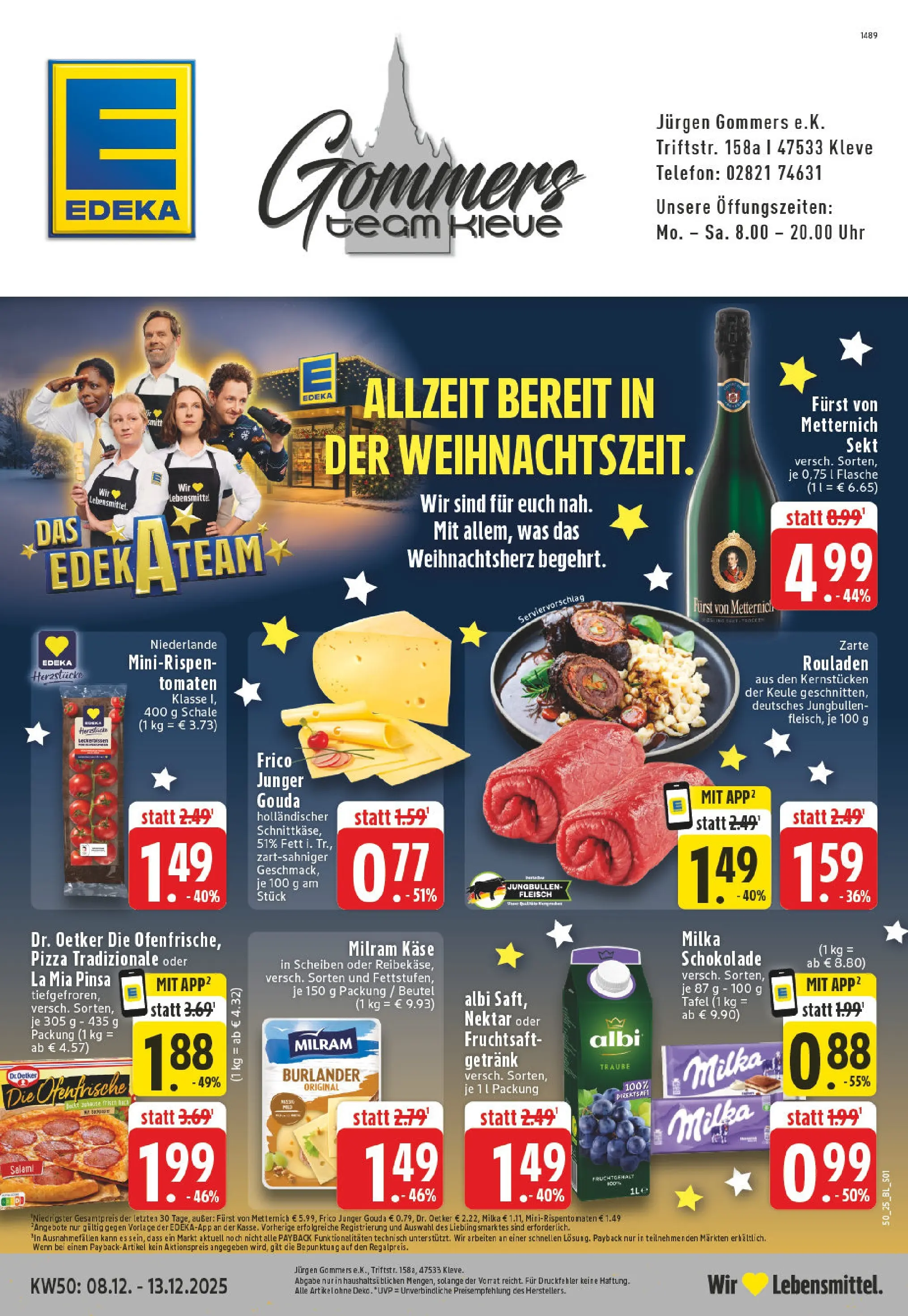 Edeka prospekt Kleve	 (ab 07.12.2025) » Angebote Online | Seite: 1 | Produkte: Milka schokolade, Tomaten, Salami, Telefon
