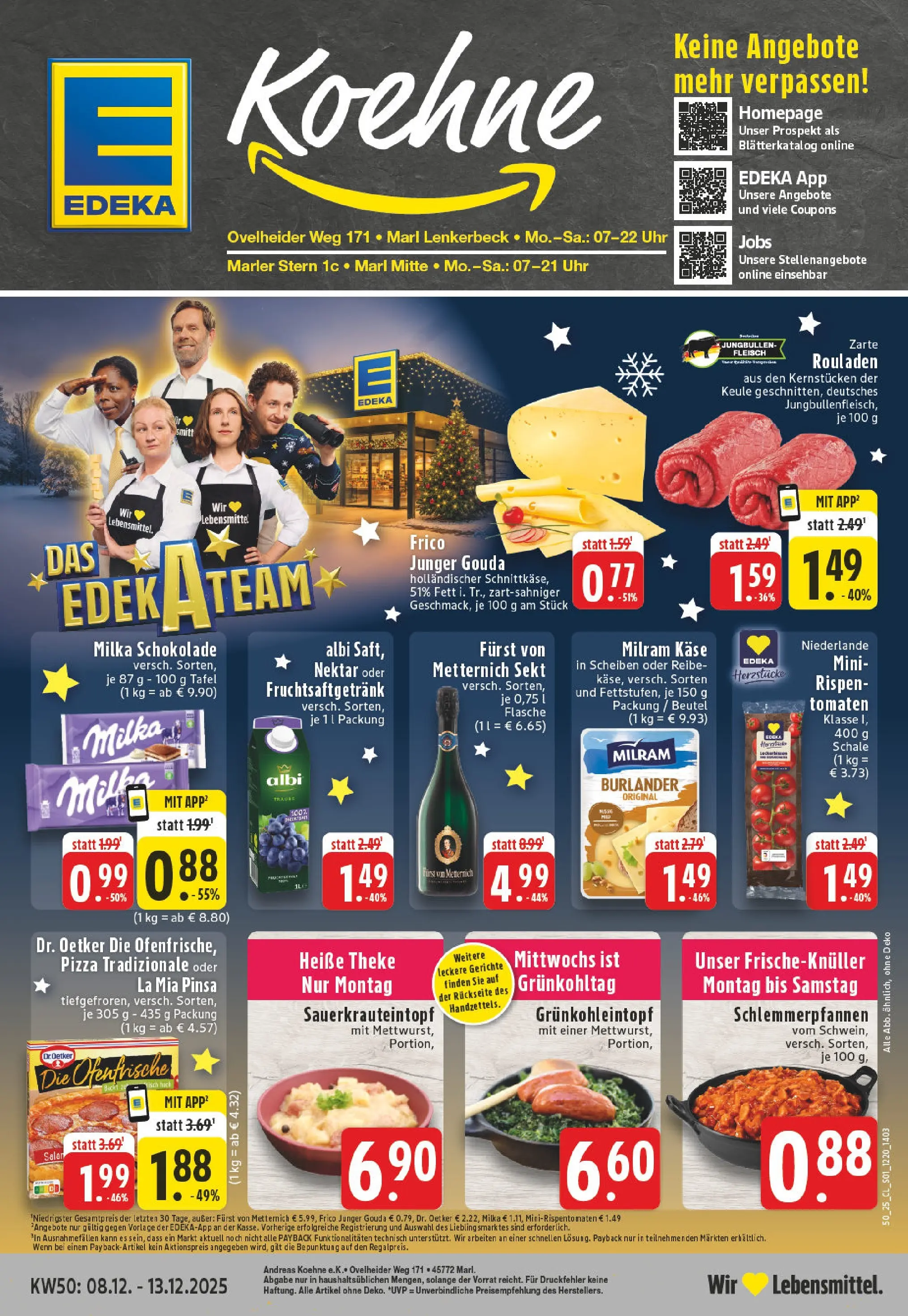 Edeka prospekt Marl	 (ab 07.12.2025) » Angebote Online | Seite: 1 | Produkte: Milka schokolade, Tomaten, Pizza, Fleisch