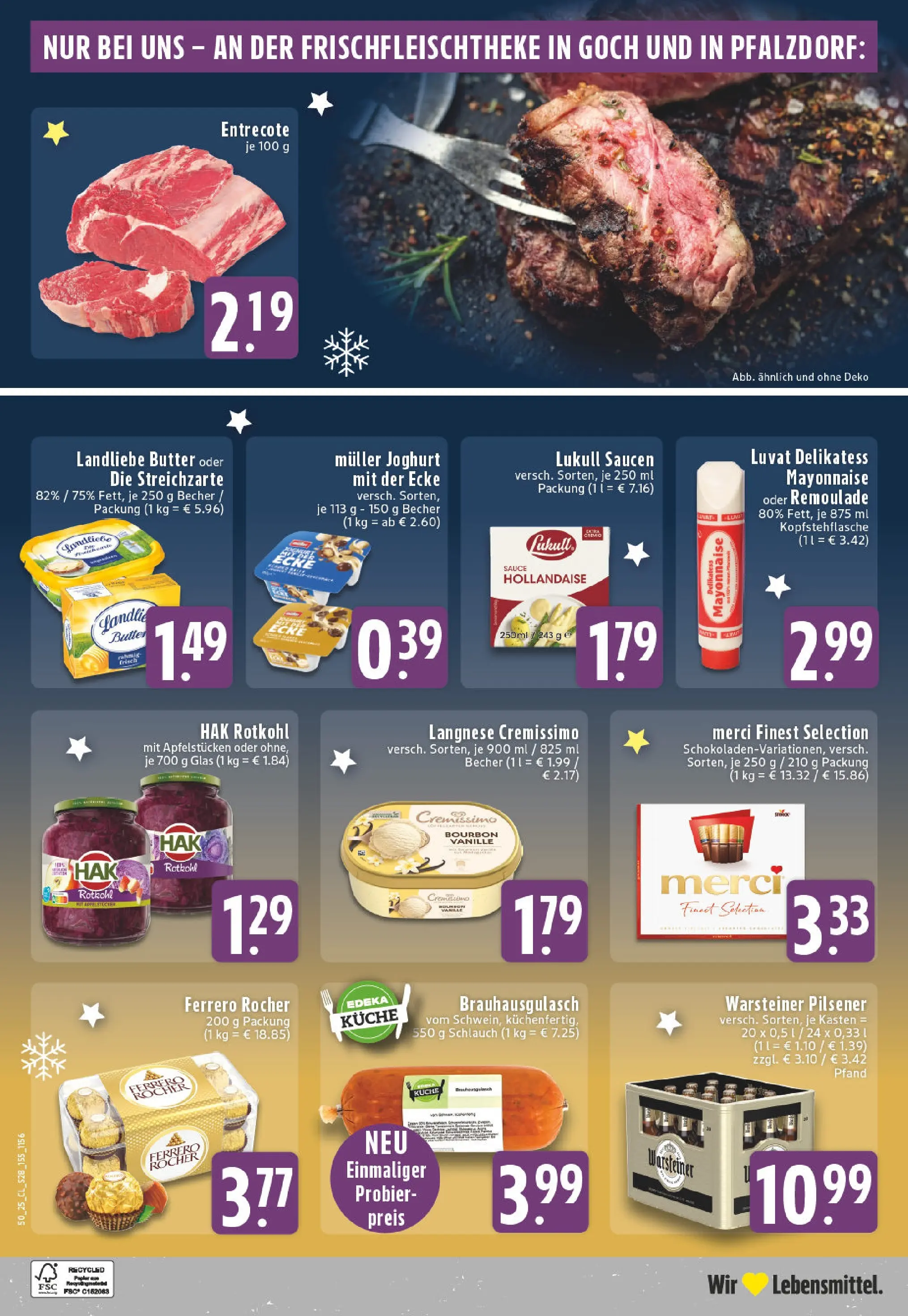 Edeka prospekt Goch	 (ab 07.12.2025) » Angebote Online | Seite: 30 | Produkte: Merci, Landliebe butter, Entrecote, Mayonnaise