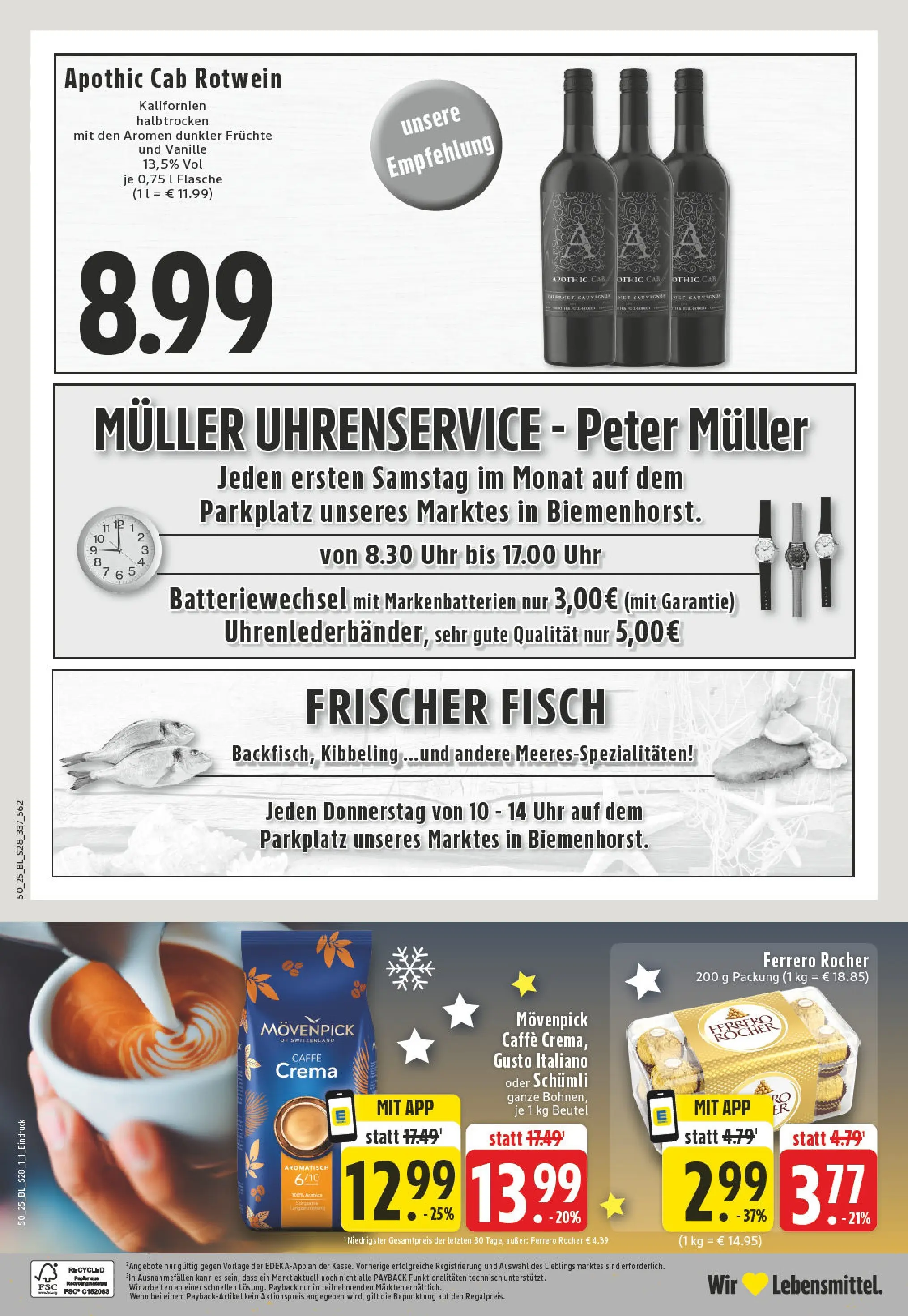 Edeka prospekt Bocholt-Sternern	 (ab 07.12.2025) » Angebote Online | Seite: 30 | Produkte: Ferrero rocher, Rotwein, Fisch, Uhr