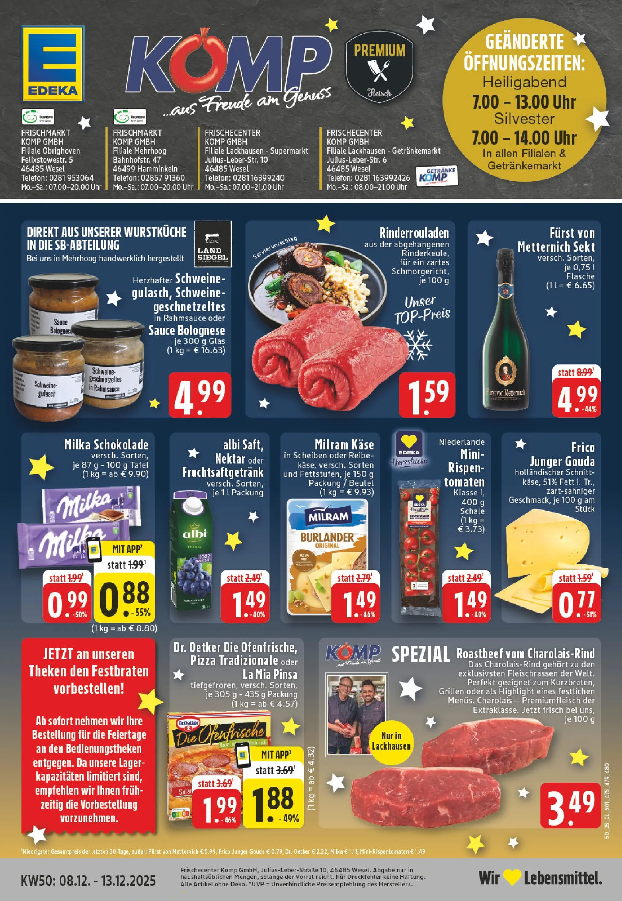 Edeka prospekt Wesel-Obrighoven	 (ab 07.12.2025) » Angebote Online | Seite: 1 | Produkte: Rinderrouladen, Milka schokolade, Tomaten, Ofenfrische