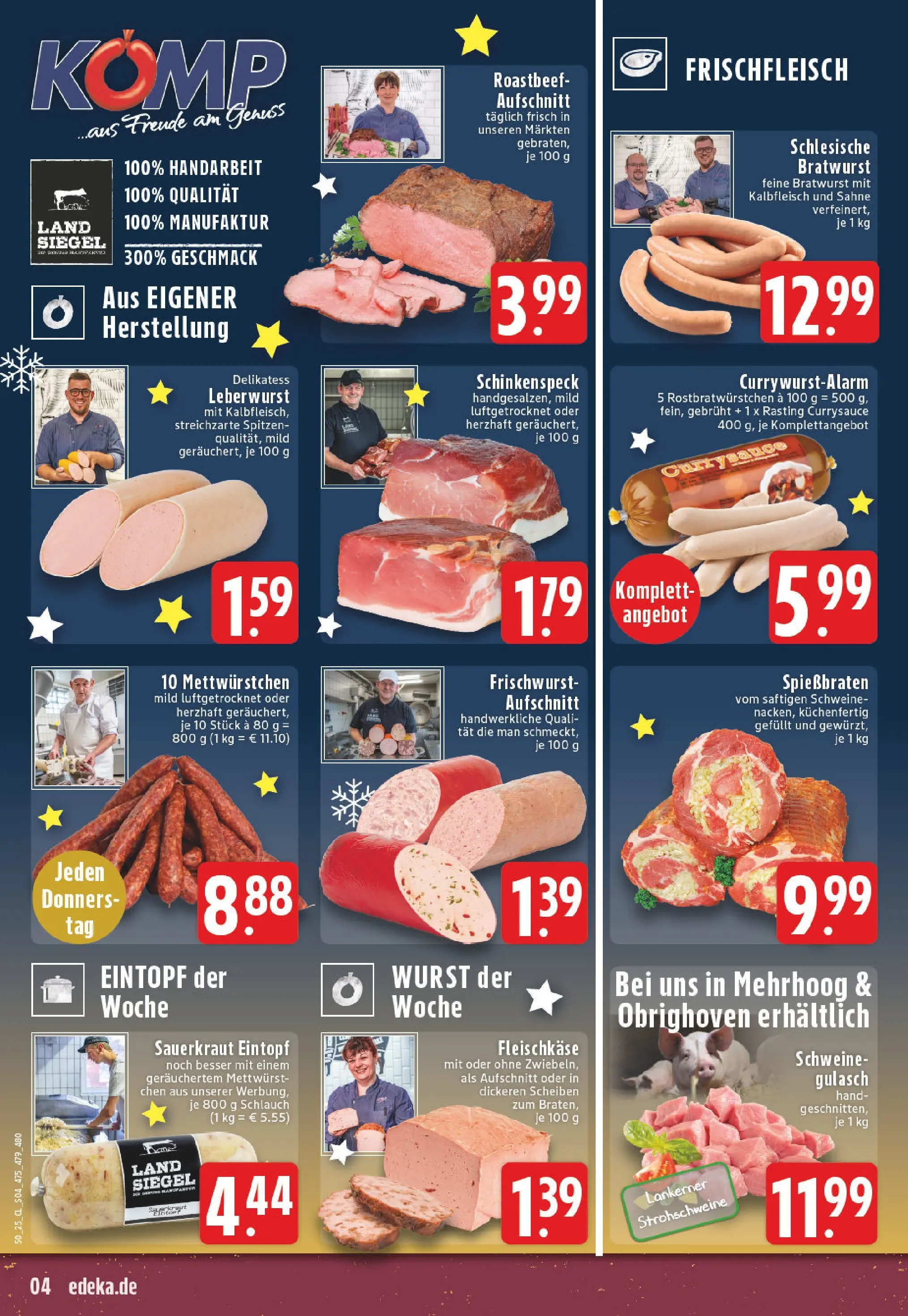 Edeka prospekt Wesel-Obrighoven	 (ab 07.12.2025) » Angebote Online | Seite: 4 | Produkte: Bratwurst, Roastbeef, Wurst, Sahne