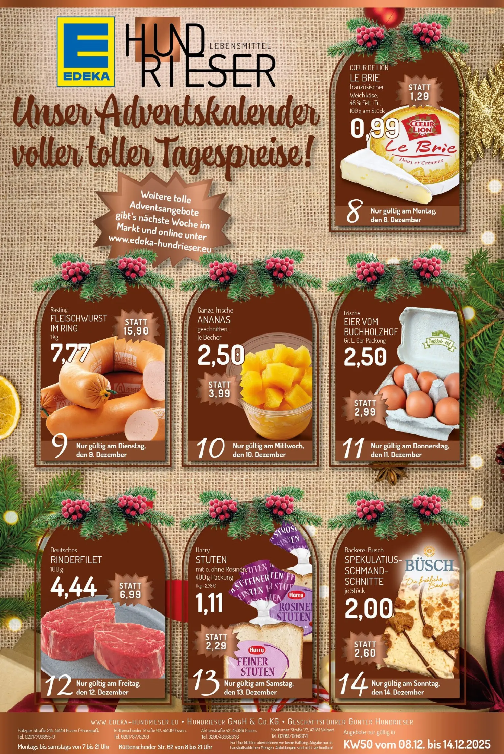 Edeka prospekt Essen	 (ab 08.12.2025) » Angebote Online | Seite: 1 | Produkte: Bäckerei, Eier, Rinderfilet, Ananas